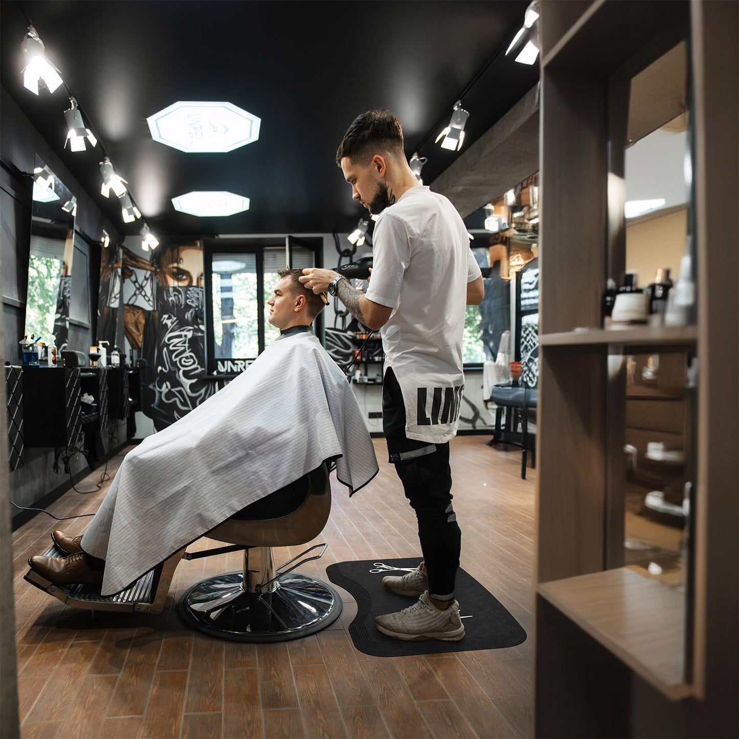 Amcomfy Anti Fatigue Salon Mat for Hair Stylist Anti-Slip Antique Series Salon & Barber Shop Chair Floor Mat (17''x32'' x 5/8'',Scissors)
