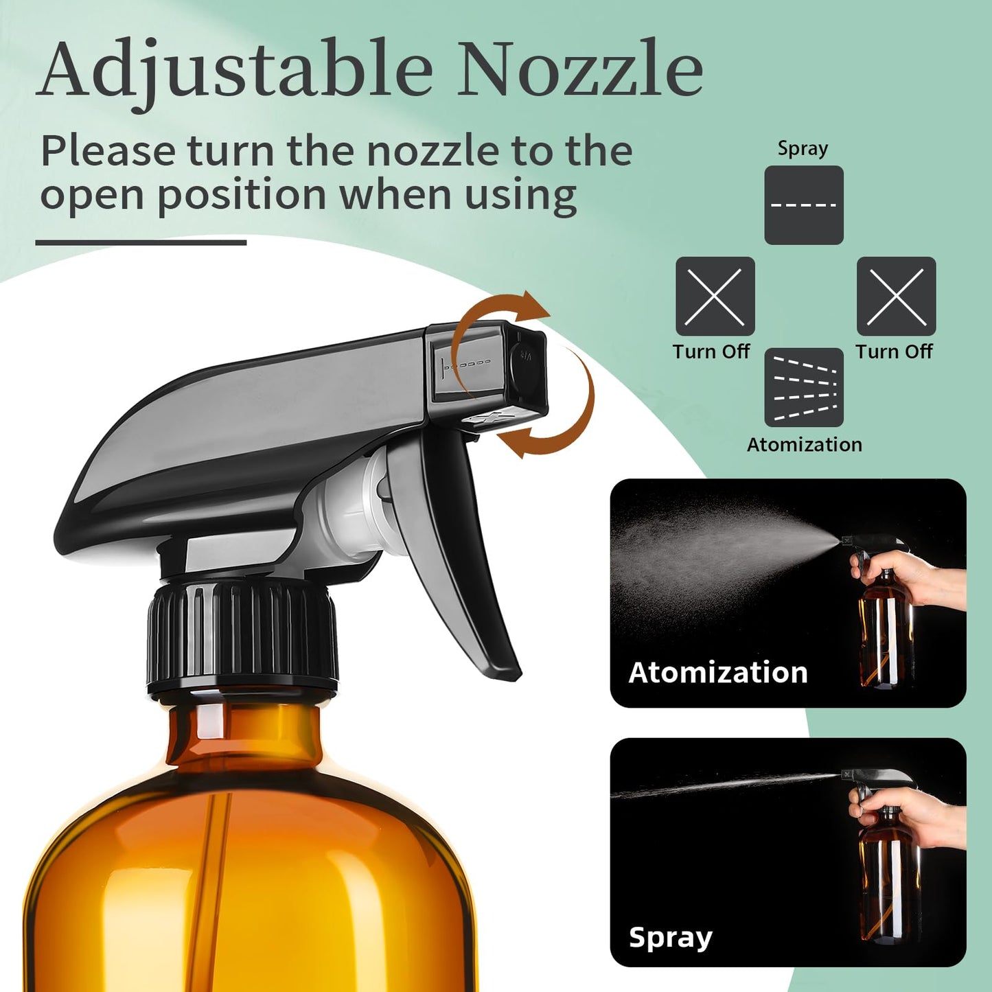GIVAMEIHF 16oz Amber Glass Spray Bottles,4 Pack Glass Spray Bottles Refillable Empty Bottle with Adjustable Nozzle,Spray Bottle for Cleaning,Essential Oils,Cleaning,Pets,Plant, Hair Mister