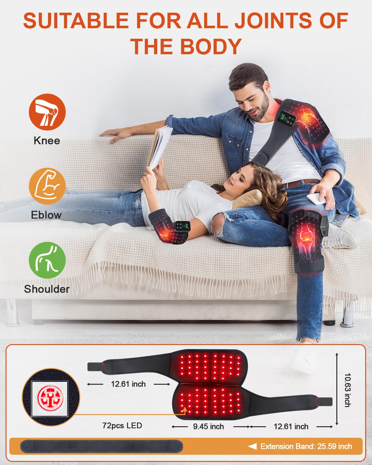 Astarexin Red Light Therapy Knee Brace Wireless Rechargeable with Pulse & Heating Modes, 660nm & 850nm Near-Infrared Light for Knee, Elbows & Shoulders, Black, 1 Count