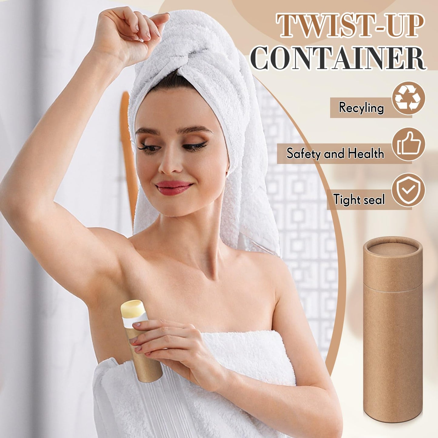 Fuyoooo 15 Pcs 75g/ 2.5 oz Paperboard Empty Deodorant Containers, Refillable Deodorant Tubes, Empty Solid Perfume Container Lotion Bars for Homemade Shaving Soap Stick, Heel Lip Balm(Brown)