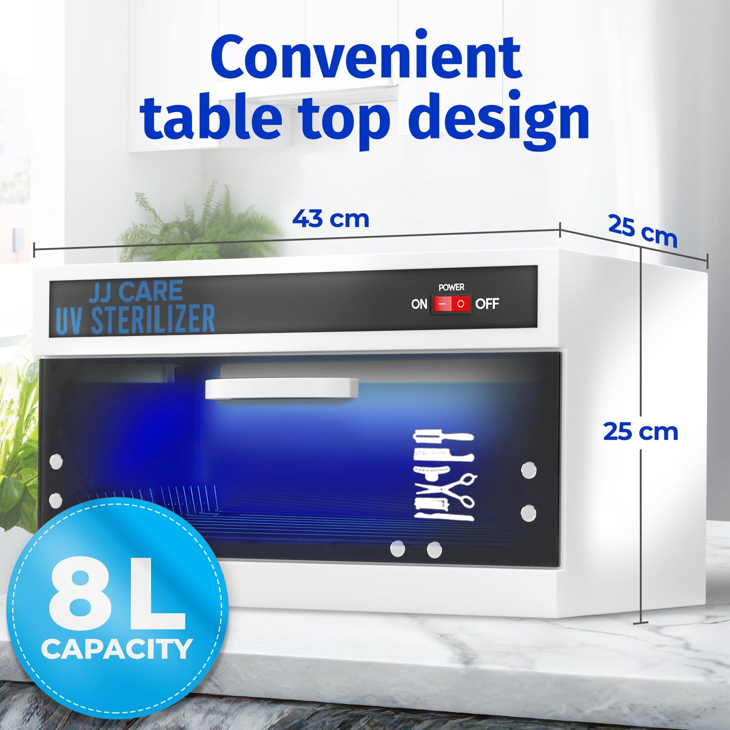 UV Sanitizer Cabinet – 8L Capacity, Manual Timer, Professional Tabletop UV Sanitizer Cabinet for Salon, Spa, Office & Home Use, 99% Sanitization Efficiency