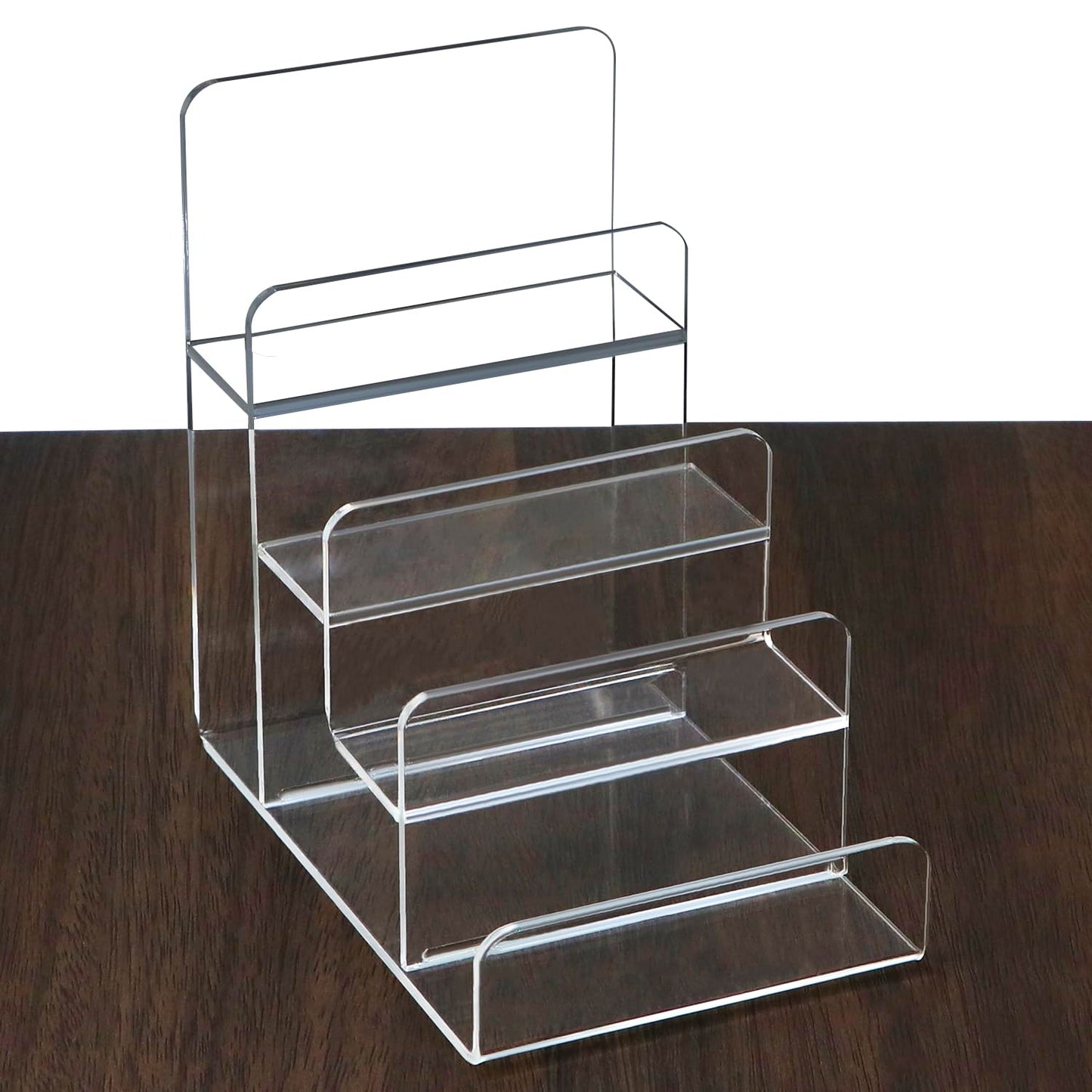 QWORK 4-Tier Acrylic Wallet and Handbag Display Stand, Durable, Space-Saving, Transparent Stand for Home and Retail Use