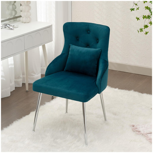 UDAX Velvet Vanity Chairs with Back, Upholstered Makeup Chair No Wheels with Metal Legs & Lumbar Pillow for Living Room/Makeup Room/Bedroom/Home Office/Kitchen