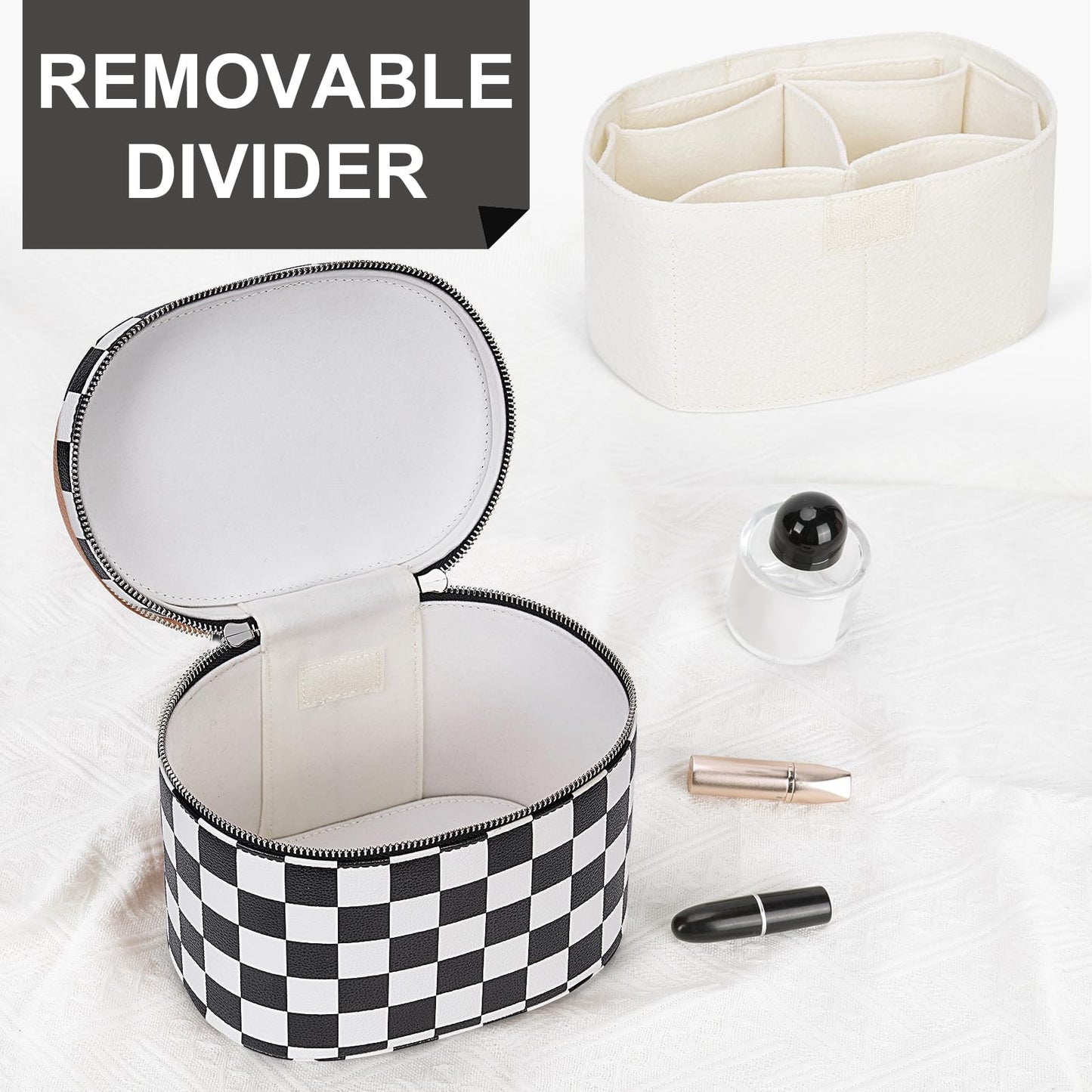 YFGBCX Checkered Makeup Bag Vanity Case with Divider Travel Toiletry Bag Women Cosmetic Bag Makeup Organizer Case