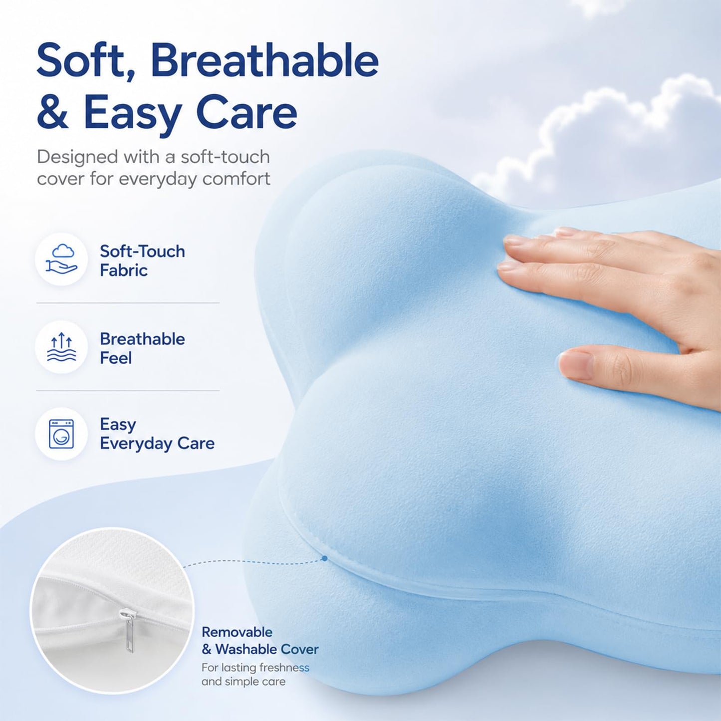 Cloud-Shaped Neck Support Pillow, Compact Memory Foam Design,Sky Blue