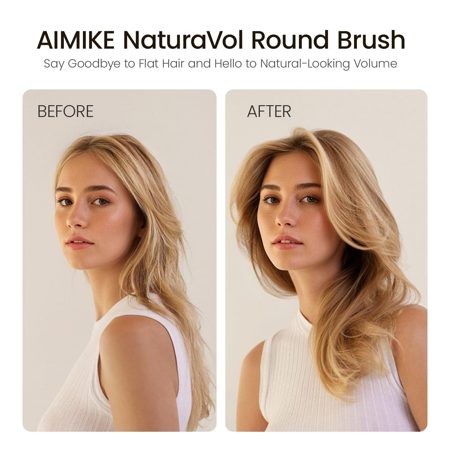 AIMIKE NaturaVol Round Brush for Blow Out, Large Round Hair Brush for Fine Hair with Nano Thermal Ceramic Tech, for Blow Drying & Styling, Adds Volume & Smoothness (2.1 Inch Barrel, 3 Inch Bristle)