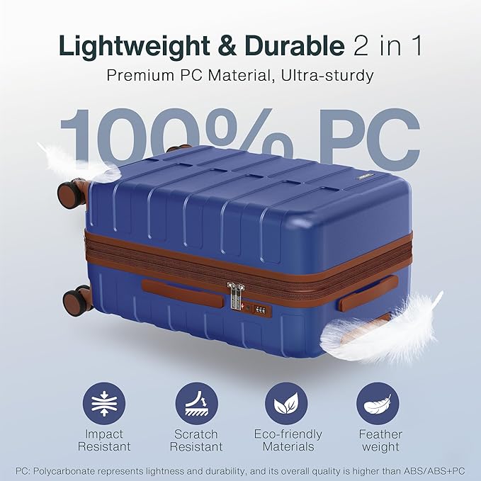 Luggage Sets 3 Piece Hardside (3-YEARS VIP SERVICE) Lightweight Expandable Ultra Durable 100% PC Carry On Travel Suitcase set with TSA Lock Spinner Wheels, Classic Blue