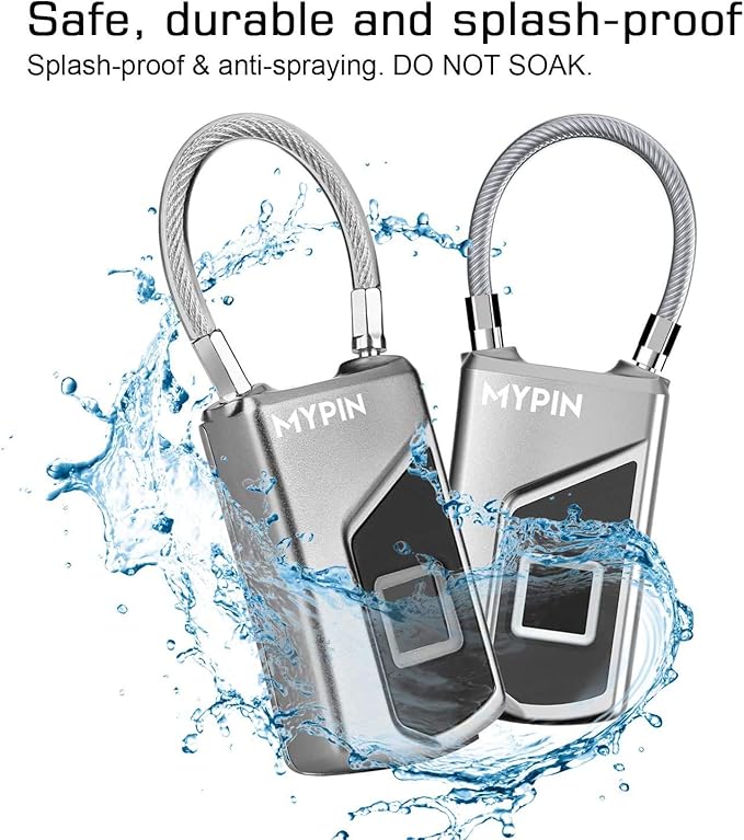 Fingerprint Lock with Key Backup, Smart keyless Waterproof Fingerprint Padlock Ideal for Gym, Door, Suitcase, Luggage Backpack, Bike, Office