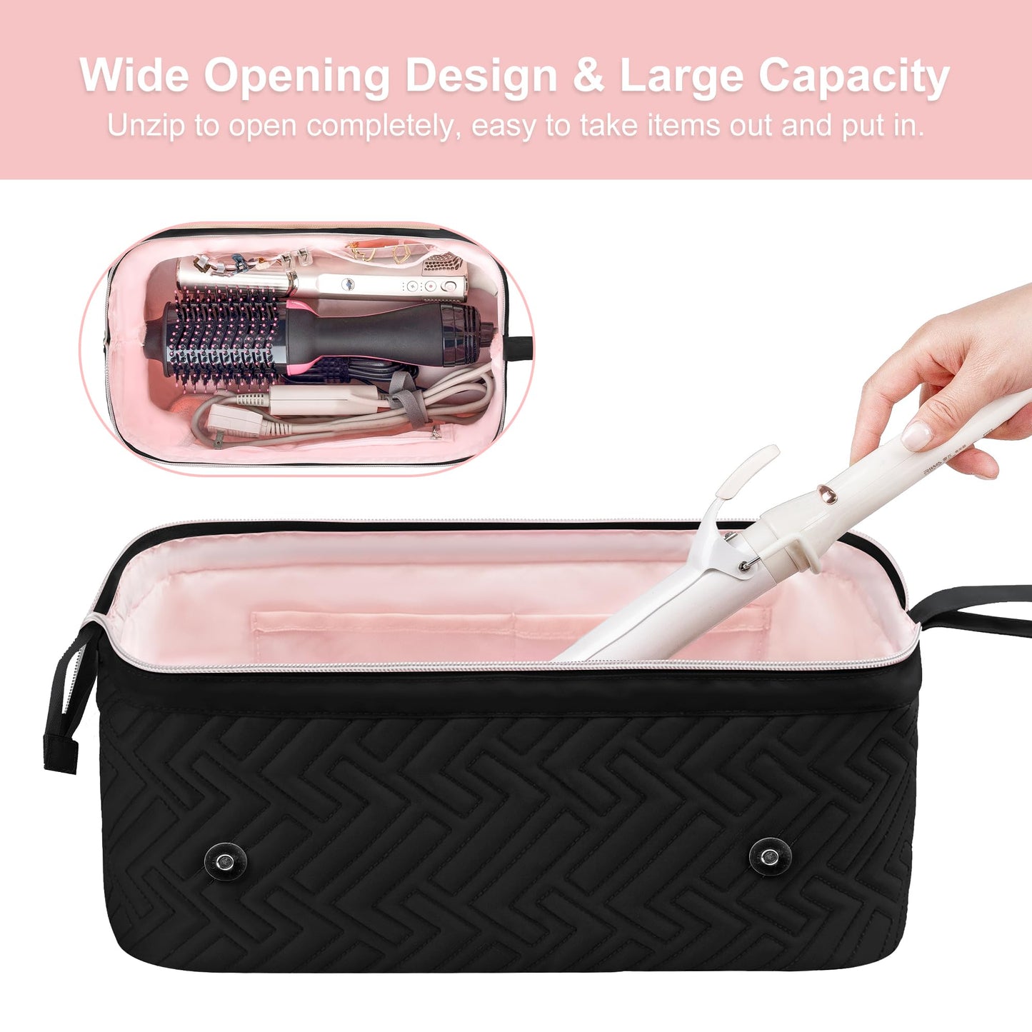 Leudes Hair Tools Travel Bag for Women Heat Resistant Mat for Travel Essentials Hot Tools Straighteners,Flat Irons,Curling Iron,Hot Air Brushes and Hair Dryer Organizer Bags 2 in 1(Black)