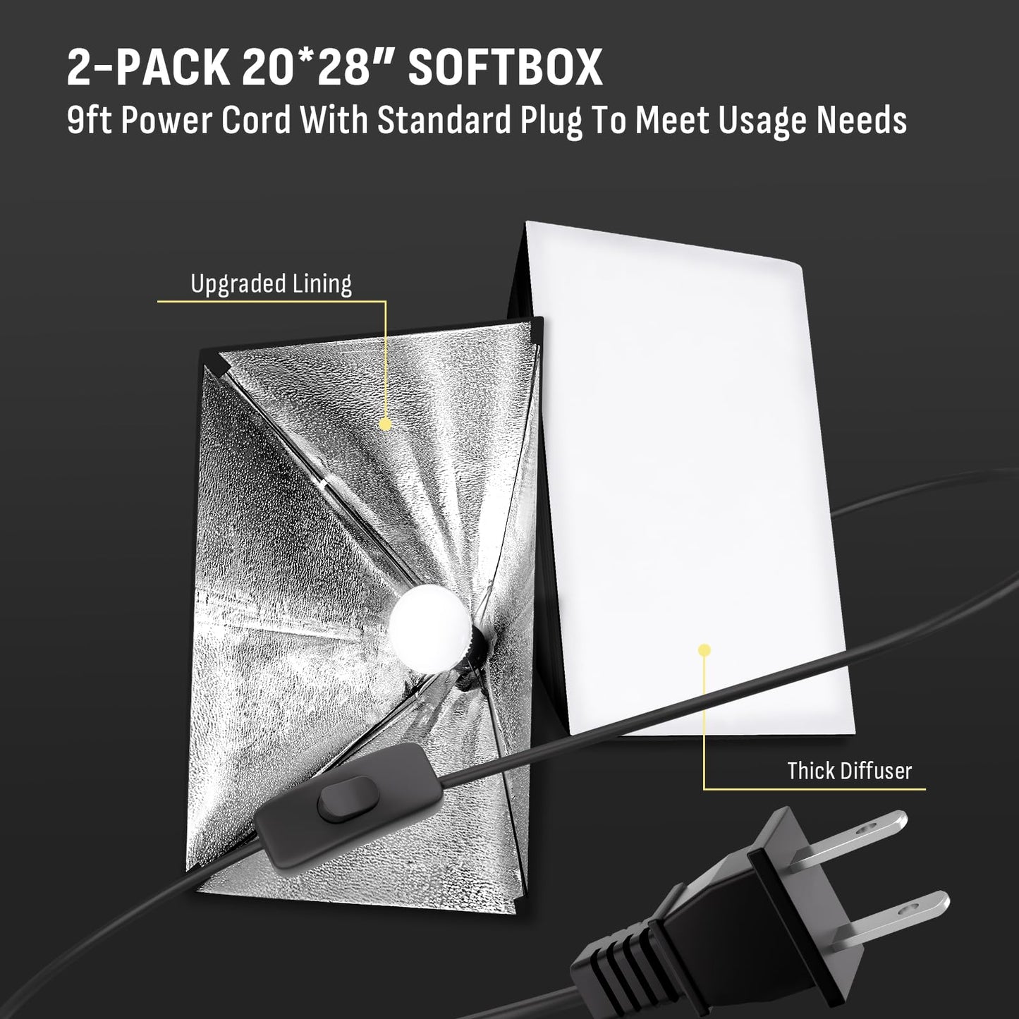 NiceVeedi 85W Photography Lighting, 2-Pack 20'' x 28'' Professional Softbox Lighting Kit with 53'' Boom Arm & 91'' Tripod Stand, Remote Control, Studio Lights for Live Streaming/Portrait/Photography