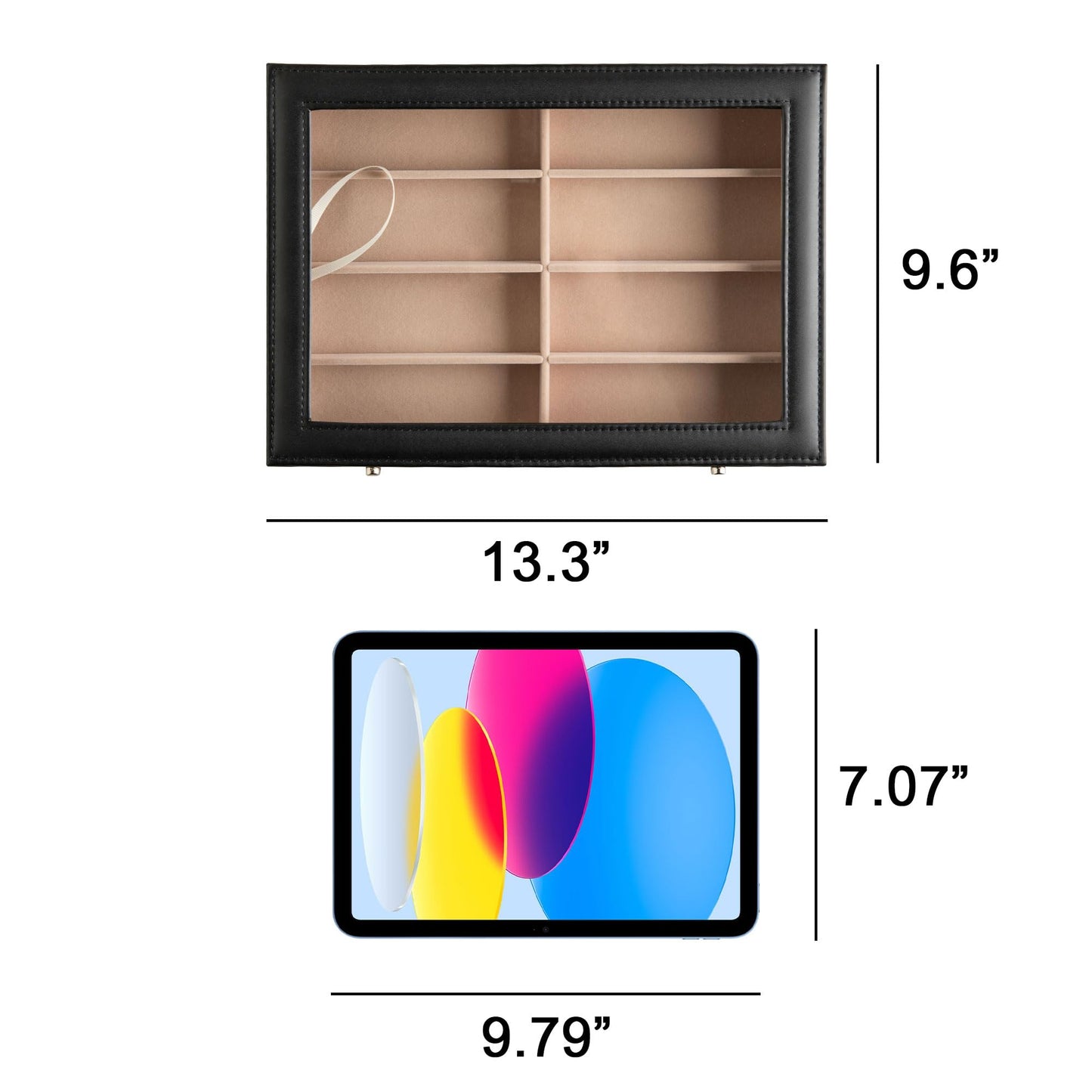 Frebeauty Sunglass Organizer,PU Leather Glasses Organizer,8-Slot Sunglasses Tray with Clear Lid,Men's/Women's Sunglasses Box,Sunglass Case,13.3x9.6x2.4 Inches,Eyeglass/Eyewear Display Tray(Black)