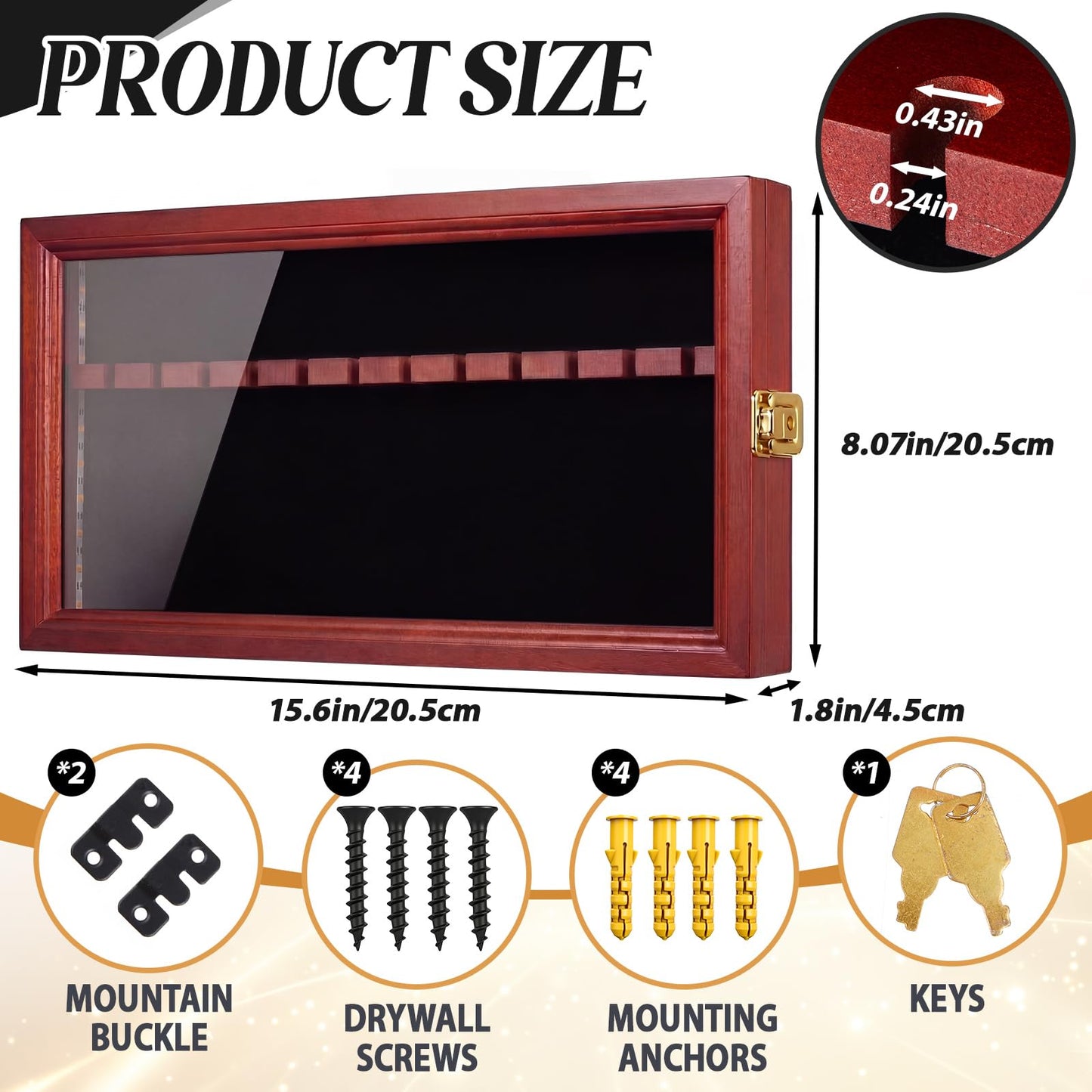 Sliner Decorative Spoon Rack Display Case Hold 12 Spoons with LED Lights Lockable Wall Mount Holder Organizer for Collection, Cherry Wood