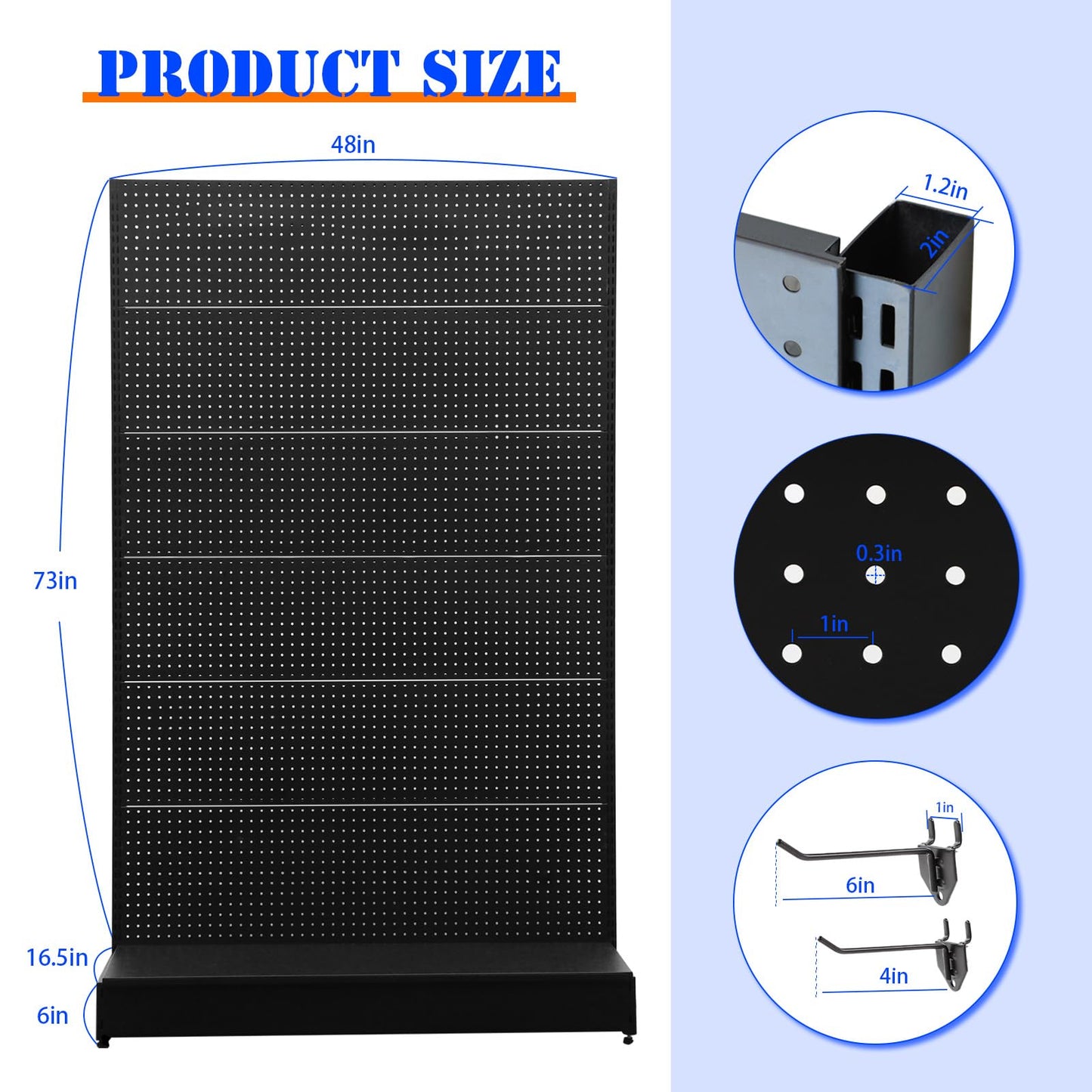 NectaCol Pegboard Display Stand 4'W x 6.5‘H, Gondola Retail Shelving Wall Display for Convenient Grocery Office Supply and Liquor Stores, Single Side Peg Board Panel No Including 4 Shelves