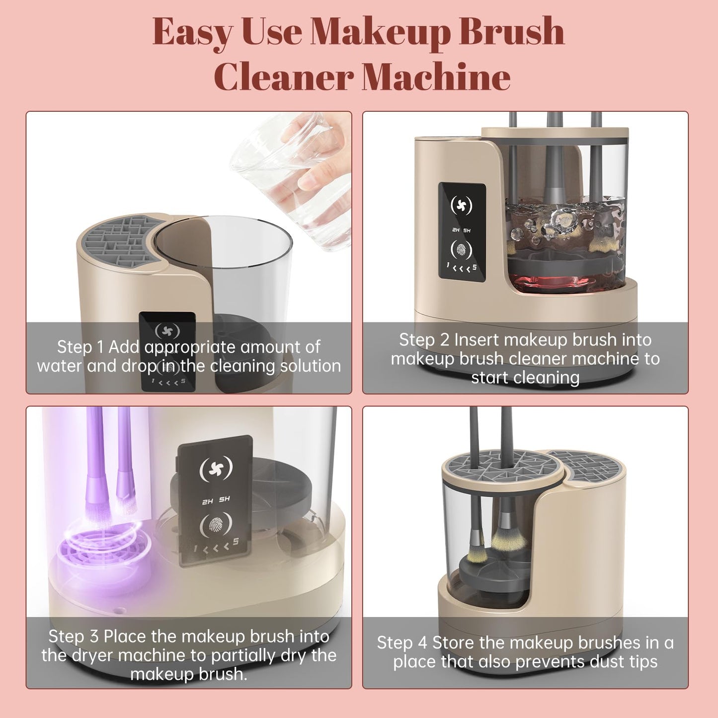 Electric Makeup Brush Cleaner Machine With Makeup Brush Dryer-Holder-Portable Automatic USB Cosmetic Brushes Cleaner Tool for All Size Beauty Makeup Brush Set,Eyeshadow, Blush Brush (brown)