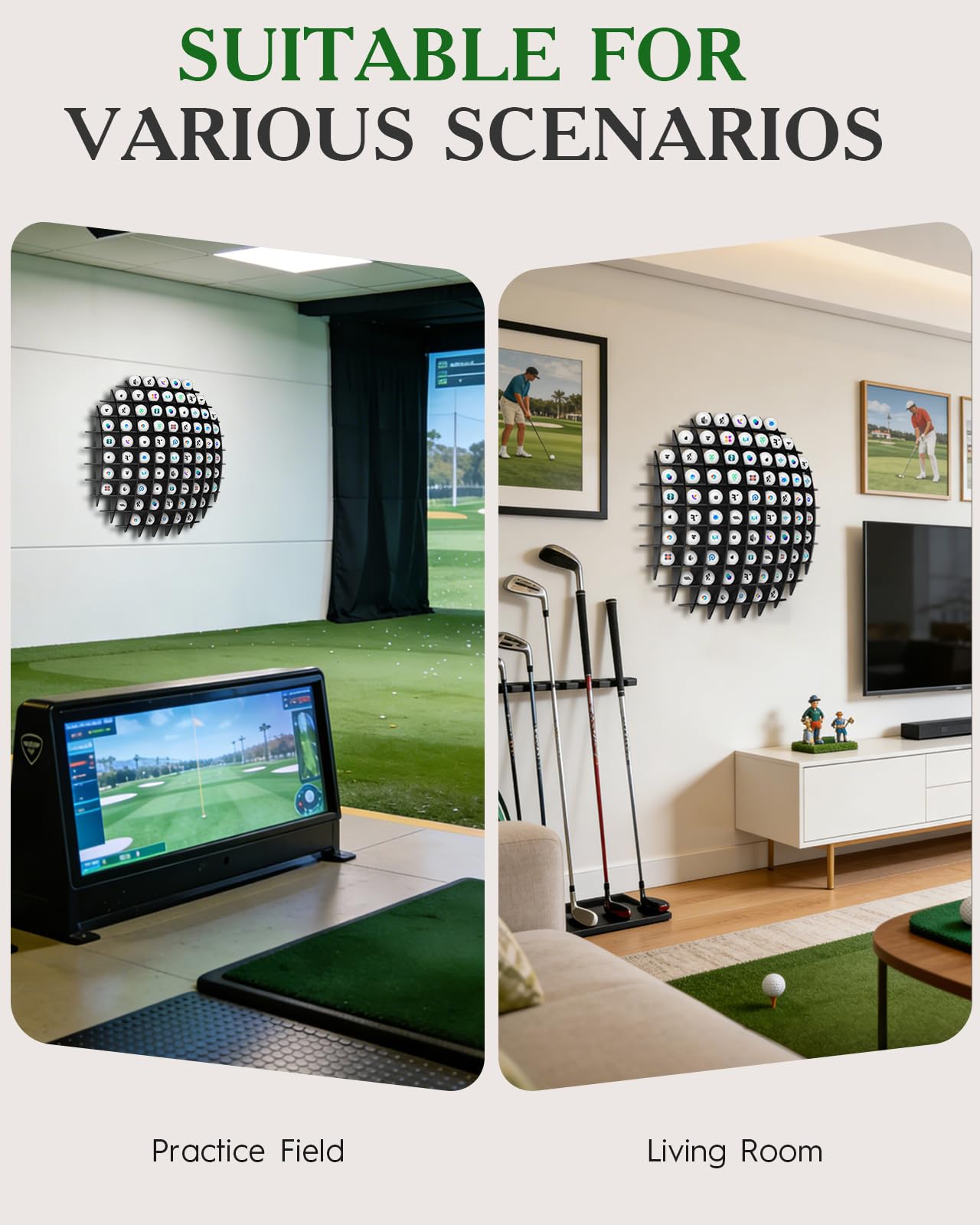 Wall Mount Golf Ball Display Case in the Shape of a Ball, Large Acrylic Golf Ball Holder 78 Autograph Ball Collection Rack, Storage for Golf Balls, Great Golfer's Gift, Black