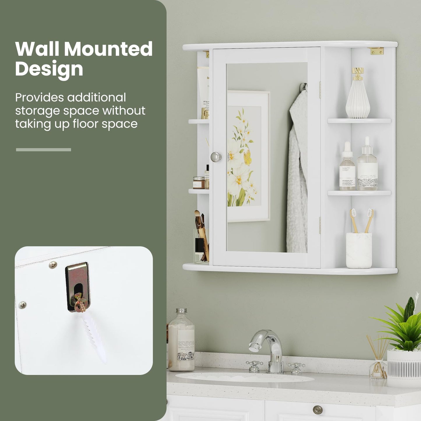 Giantex Bathroom Medicine Cabinet, Wall Mounted Bathroom Mirror Cabinet with Mirrored Door & 4 Interior Shelves, 6 Open Shelves, Mounting Hardware, Space-Saving Storage Cabinet, White
