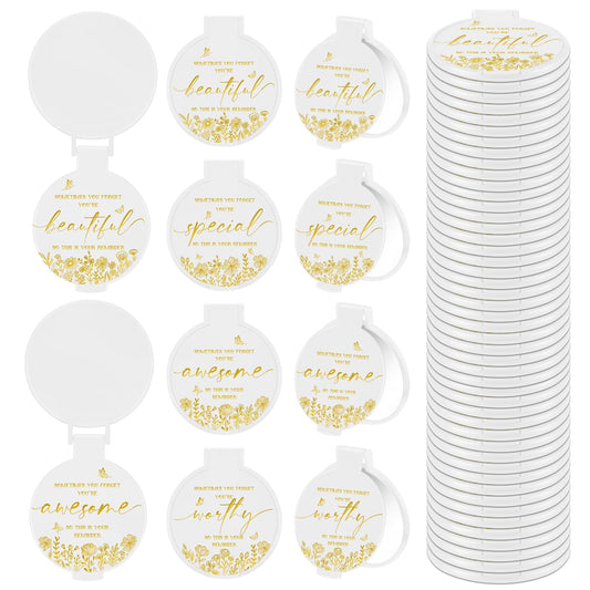 HSDSH 100 Pcs Inspirational Compact Mirror Bulk Small Pocket Mirror Purse Round Portable Folding Makeup Mirror Thanksgiving for Women Coworker Employee Teacher(White)