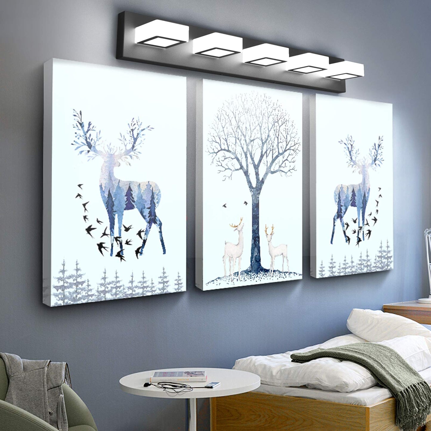 Ralbay LED Modern Black Vanity Lights 5 Lights Acrylic Matte Black Bathroom Vanity Lights Over Mirror