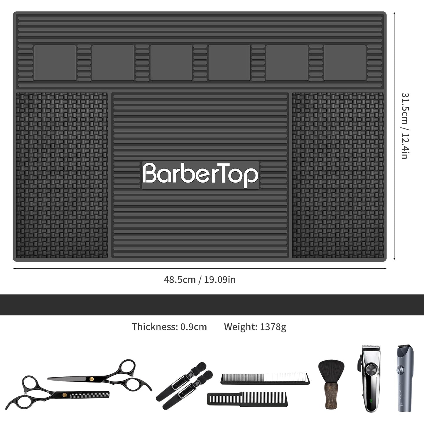 Magnetic Mat 19x12.5 Inch 6 Slots Barber Tray Hairdressing Electric Clippers Storage Mat Salon Table Tools Nonslip Cushion Heat Resistant Pad for Clippers Scissors Combs for Barbershop Salon, Home