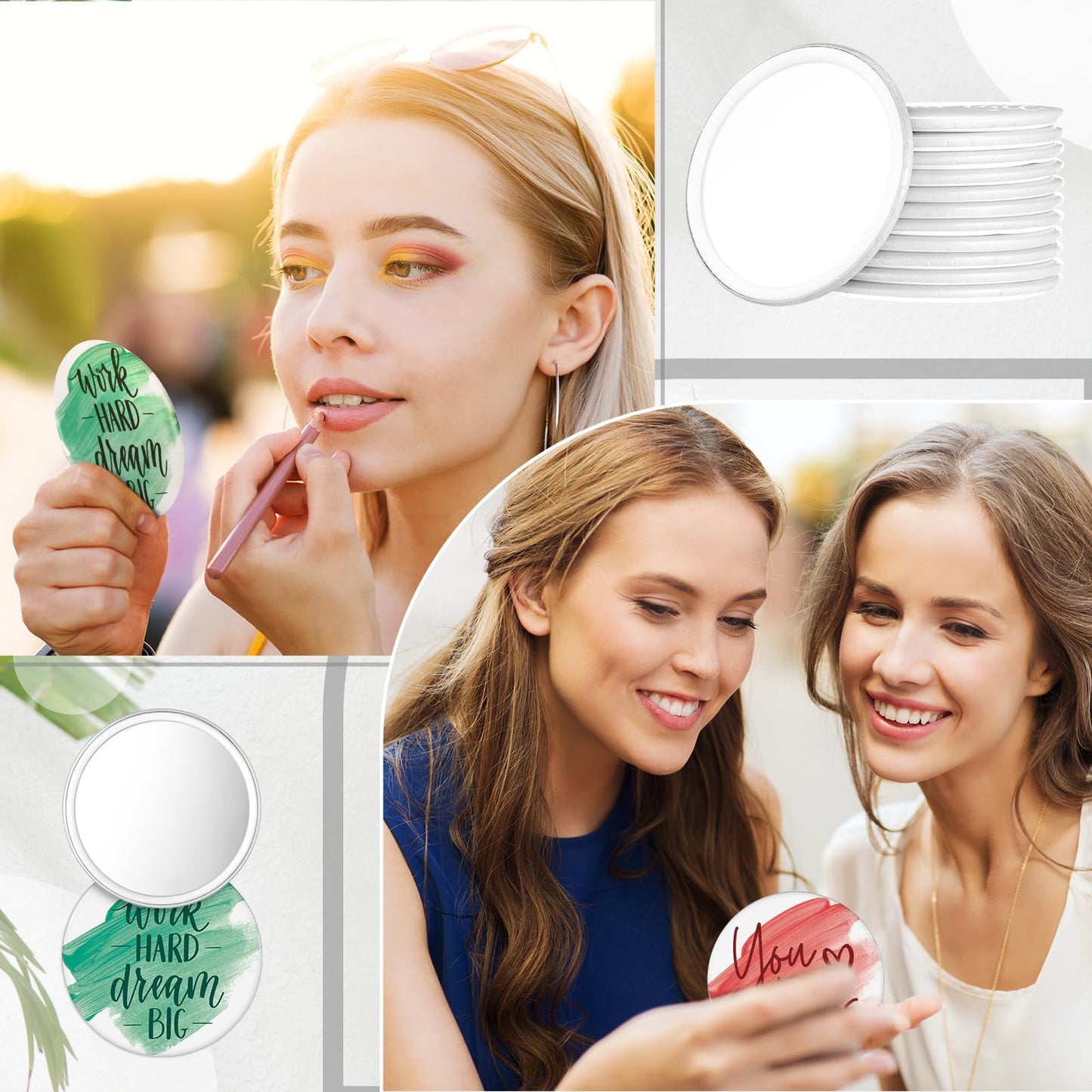 Kigley 30 Pcs Inspirational Compact Mirrors Bulk for Women Employee Appreciation Gifts Round Portable Pocket Mirror Makeup Glass Mini Mirrors Thank You Gifts for Women Teacher Employee Staff