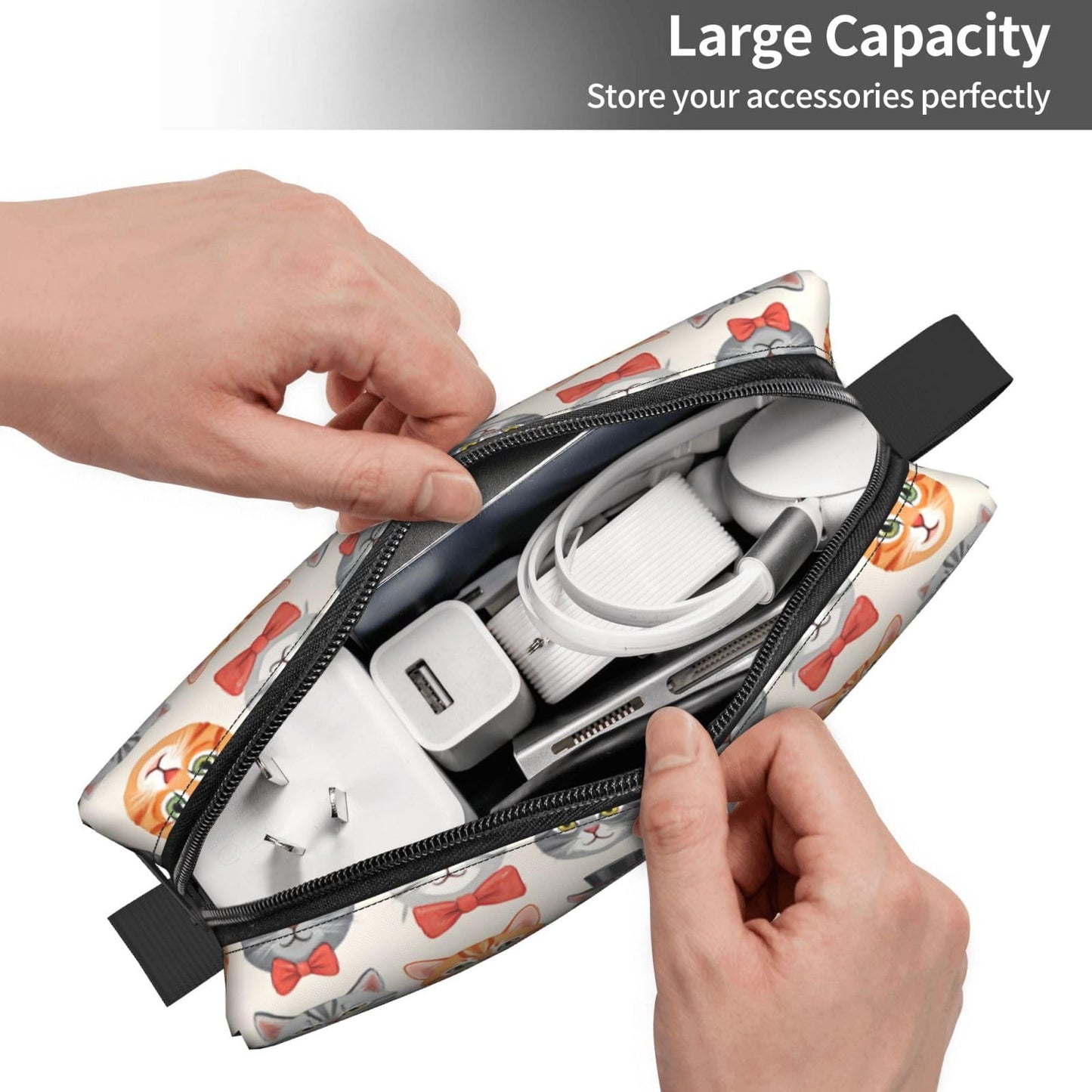 OLUSENMO Small Makeup Bag for Travel - Cute Cat Print Cosmetic Organizer with Zipper Closure Oxford Fabric Impact-Resistant Multi-Purpose Storage Perfect for Gym, Daily Use