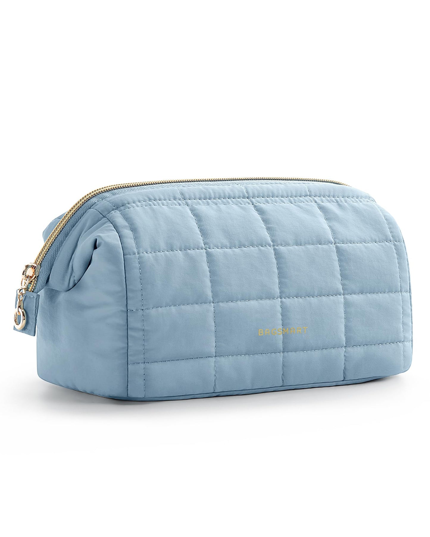 BAGSMART Puffy Padded Travel Makeup Bag, Wide-open Toiletry Bag, Sky Blue