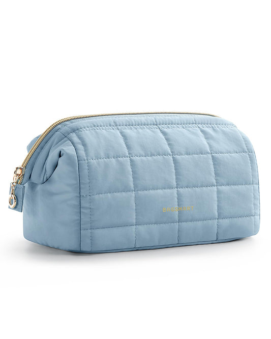 BAGSMART Puffy Padded Travel Makeup Bag, Wide-open Toiletry Bag, Sky Blue