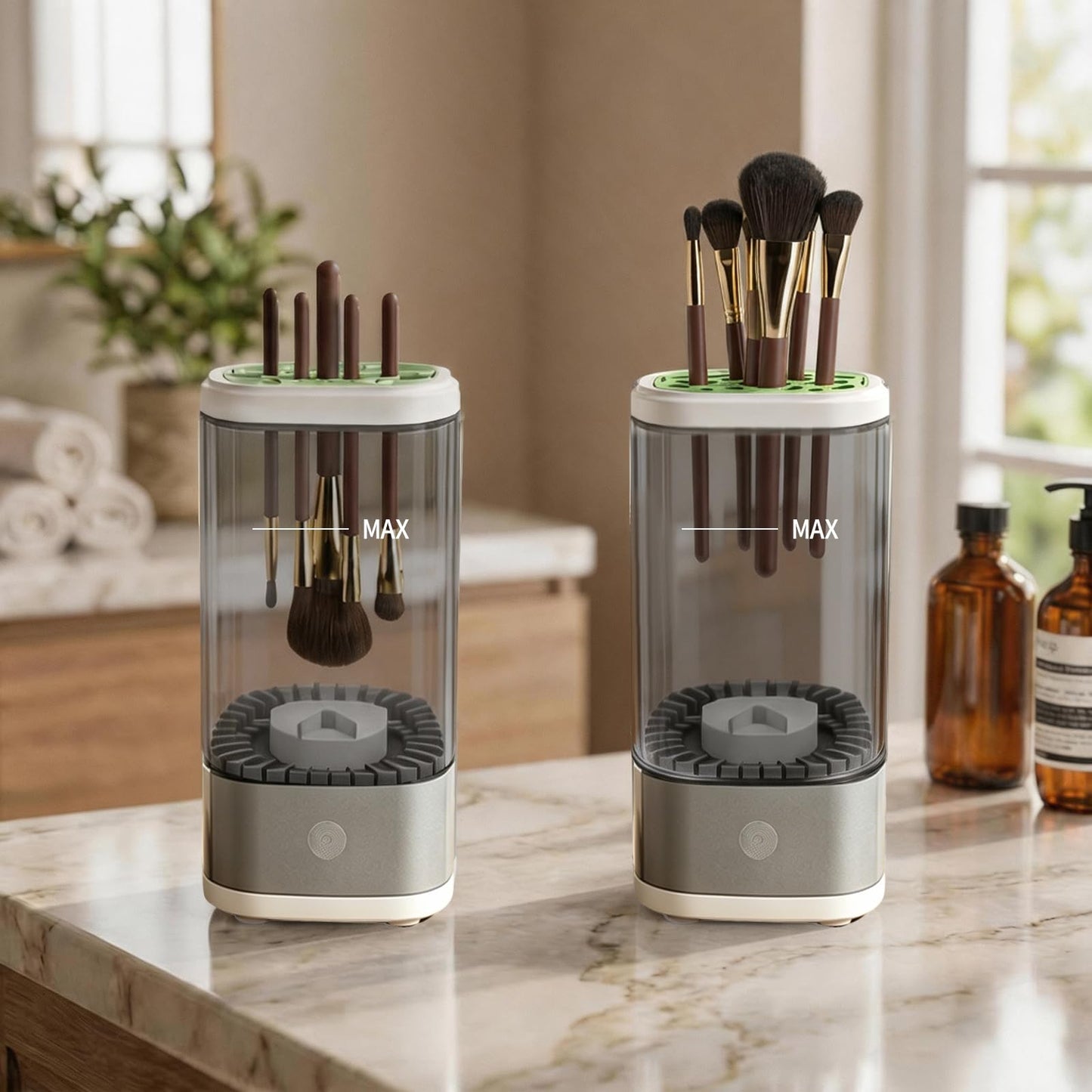 Kuyqd Electric Makeup Brush Cleaner Machine, Automatic Makeup Brush Cleaning With Dryer-Holder for All Brush Types,Sponges-Grey