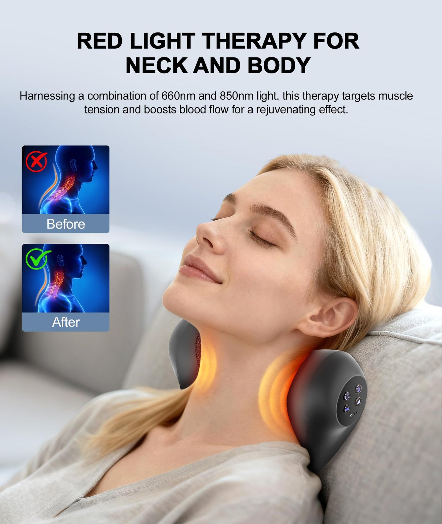 RINGCO Neck Massager with Heat, Red Light & Vibration Adjustable, Heated Neck Stretcher with 3 Modes, Rechargeable Cervical Traction Device for Pain Relief & Muscle Relaxation, Gift for Women Men