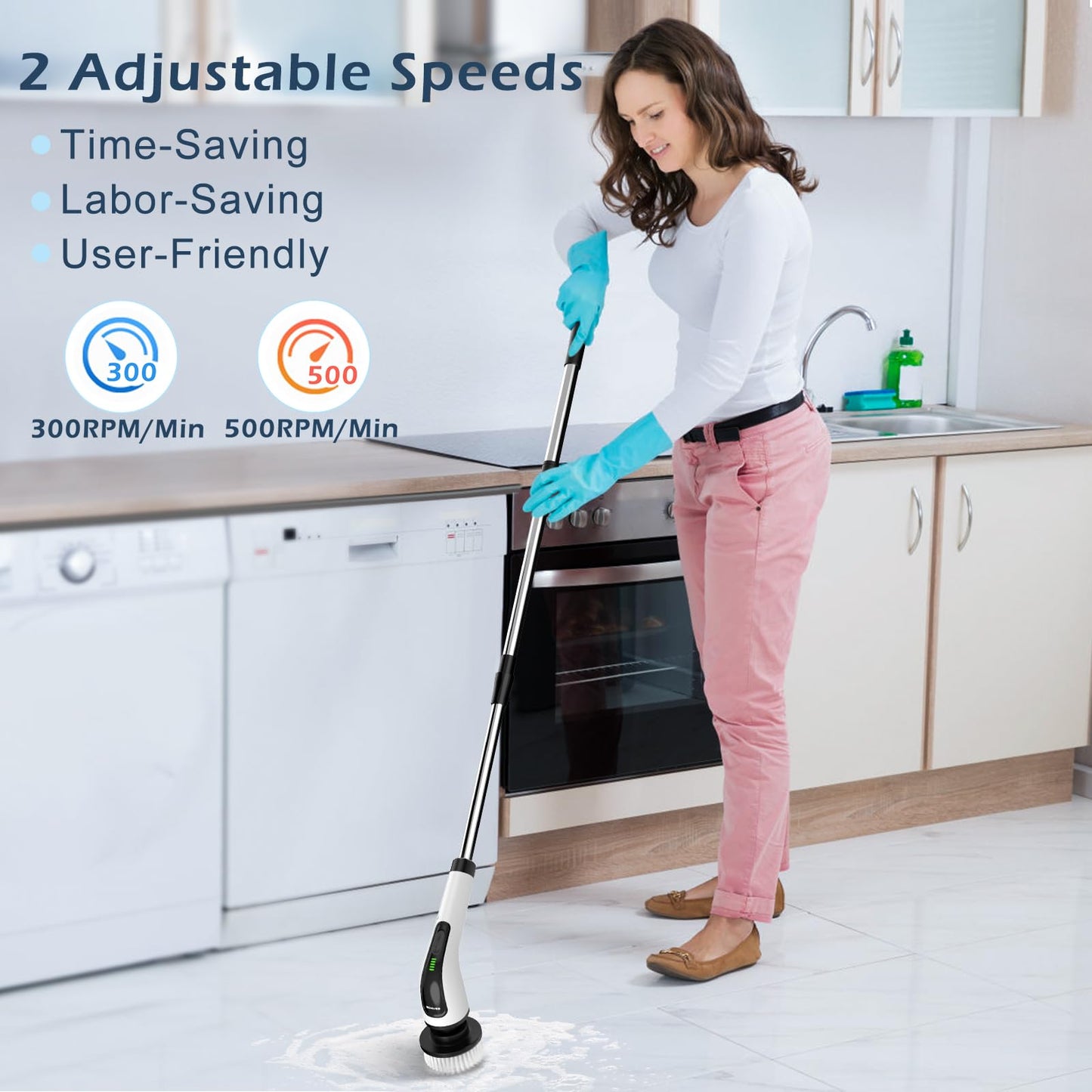 Bomves Electric Spin Scrubber, Cordless Cleaning Brush Scrubber for Home, Multi Replaceable Brush Heads-90Mins Work Time, 3 Adjustable Size, 2 Speeds for Bathroom Shower Bathtub Glass Car