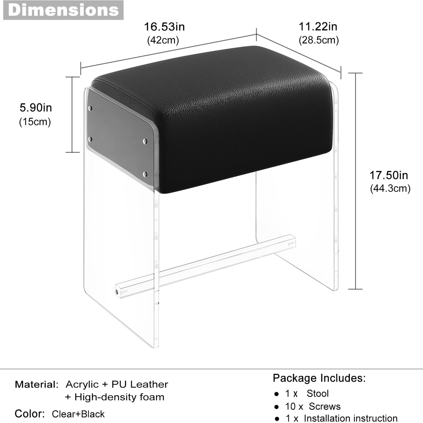 XOHYW Vanity Stool Chair, Soft Ottoman with Clear Acrylic Legs, Modern Padded Seat Footstool for Entryway, Hallways, Bedrooms and Living Room