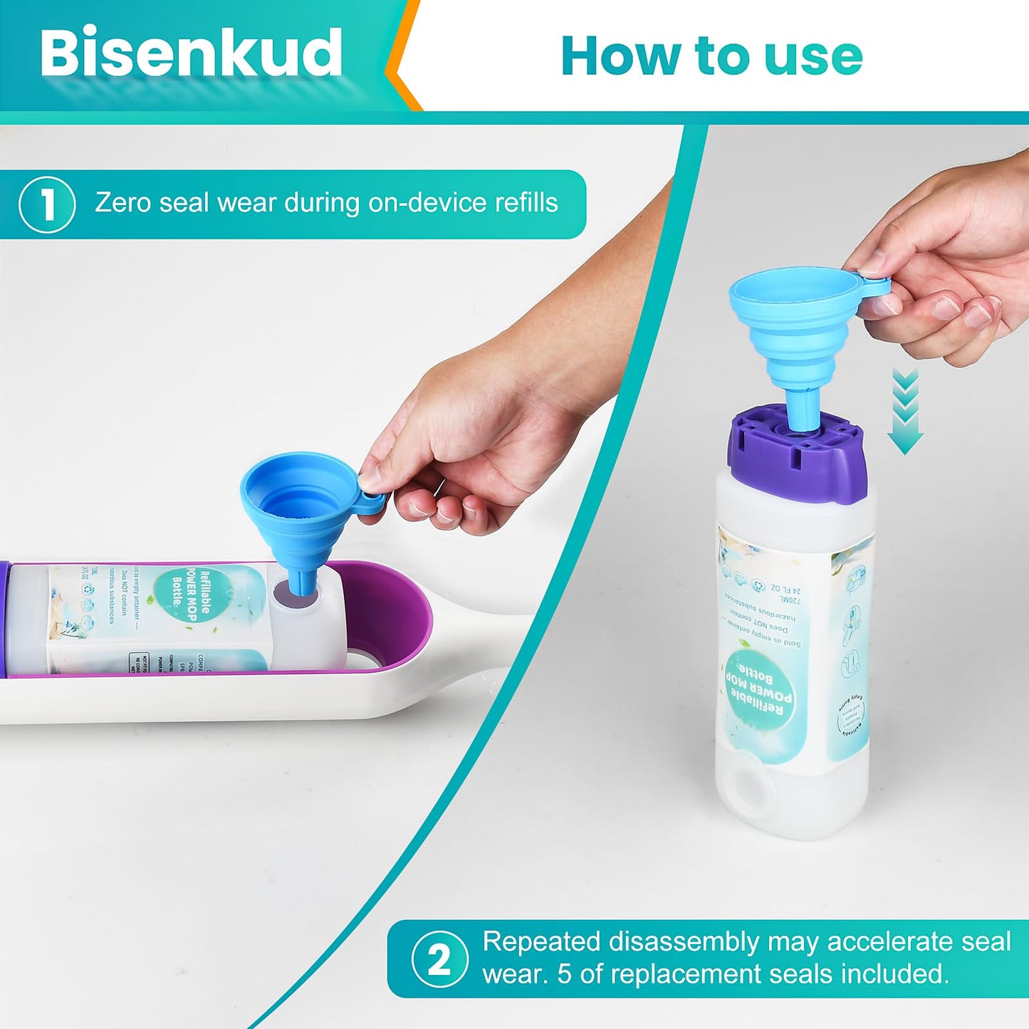 Bisenkud Leak-Resistant Refillable Bottle for Swiffer® Power Mop™, 720mL