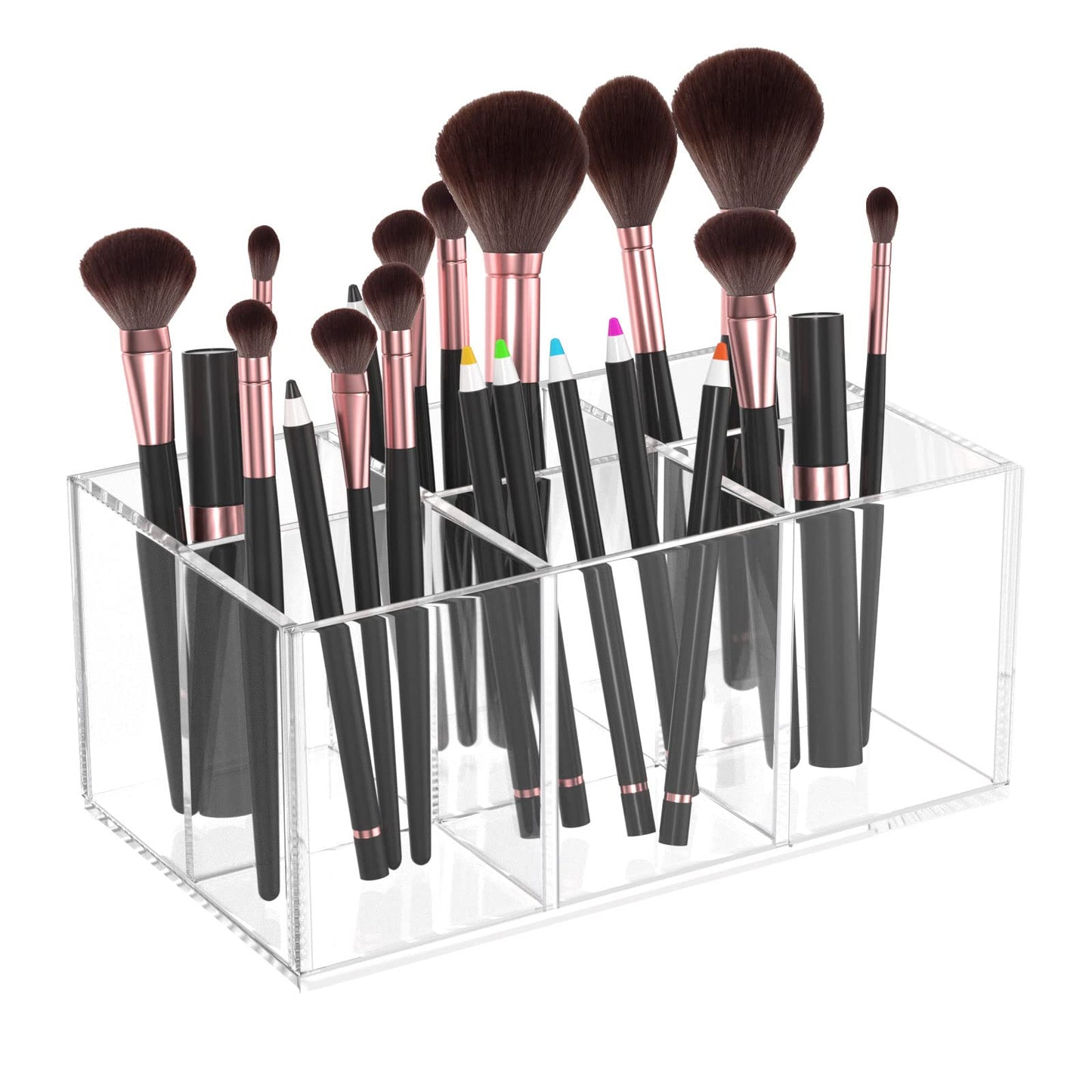 HIIMIEI Black Makeup Brush Holder Organizer Acrylic 6-Slots Cosmetic Brushes Storage Organizer for Vanity Countertop