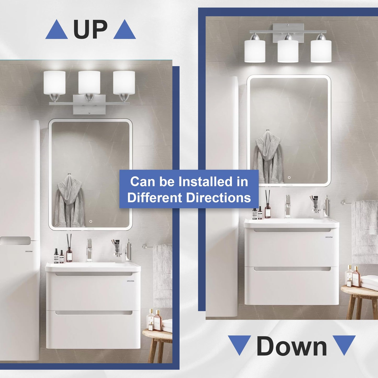 Dekang Bathroom Lighting Fixtures Over Mirror Brushed Nickel, Anti-Rust 3-Light Bathroom Vanity Lights, Modern 18Inches Wall Sconces E26 Base, Milky White Glass Shades, Bulbs Not Included