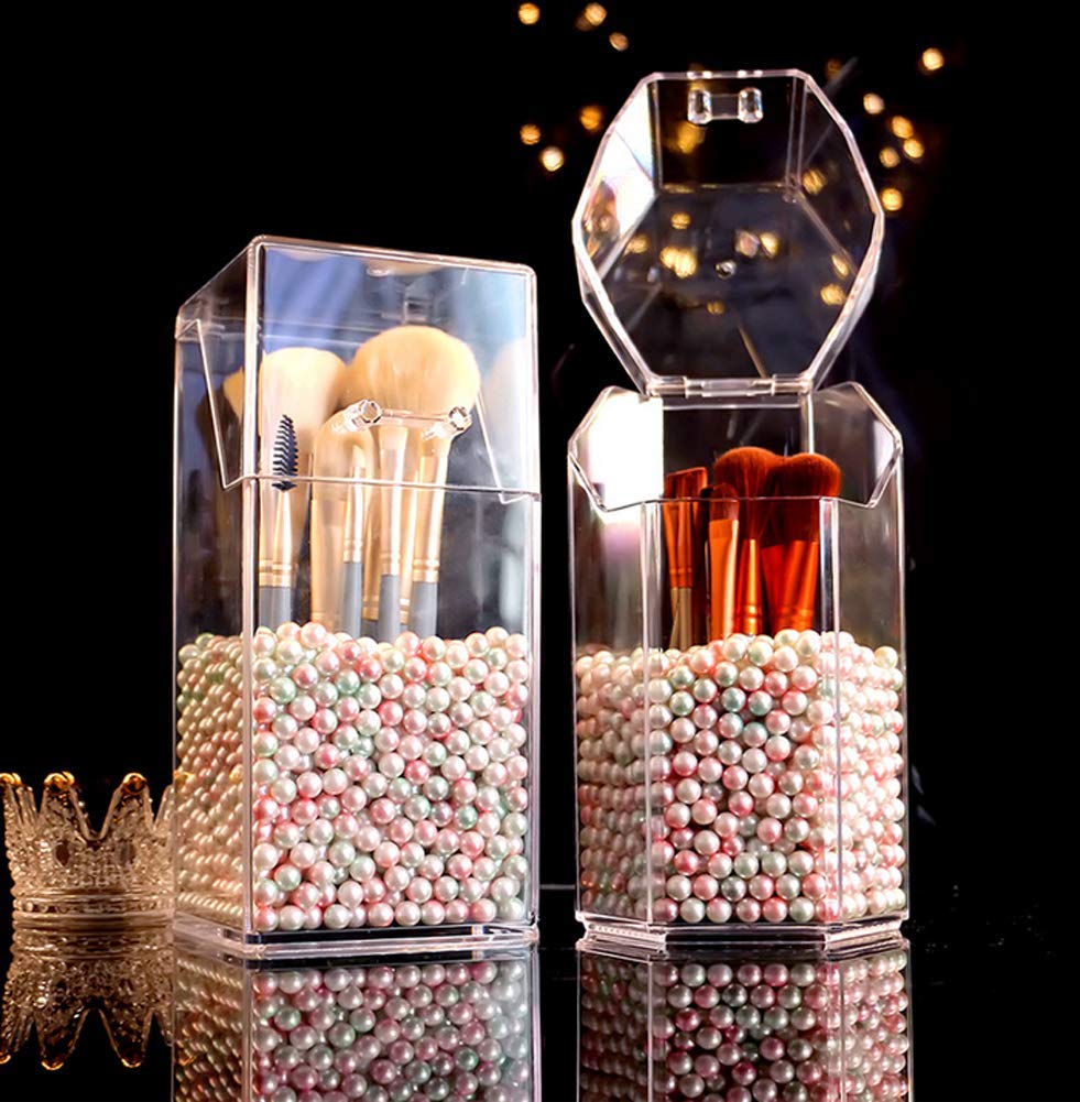 NARAMAX 1PC Clear Acrylic Makeup Brushes Holder with Lid Cosmetic Brushes Organizer Waterproof Cosmetic Storage Display Box Case for Dressing Tables and Vanity
