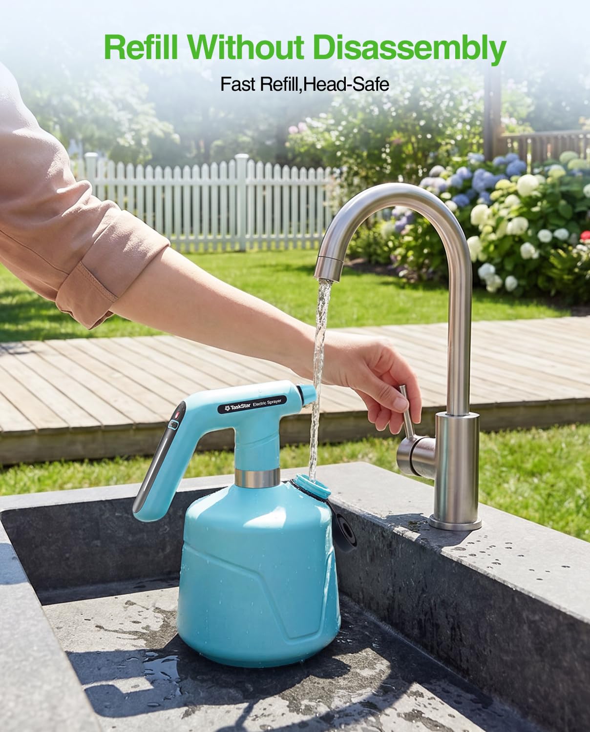 TaskStar Electric Spray Bottle 2L/0.5 Gallon, Battery Powered Garden Sprayer, Rechargeable and Automatic Mister Spray Bottle for Plants with Independent Water Inlet, Outdoor and Indoor Plants Sprayer