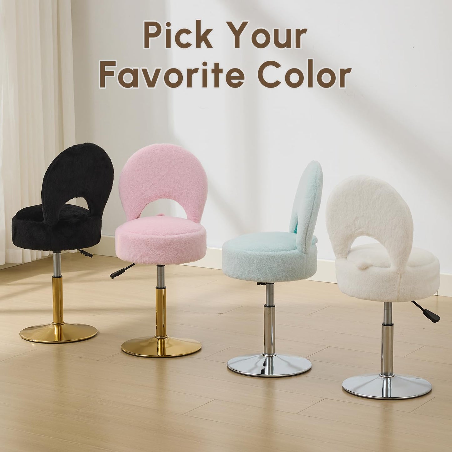 RUCUKEN Small Black Vanity Stool Chair with Storage Ottoman Adjustable Vanity Chair with Folding Back, Makeup Ottoman Stool for Vanity Chrome Finish