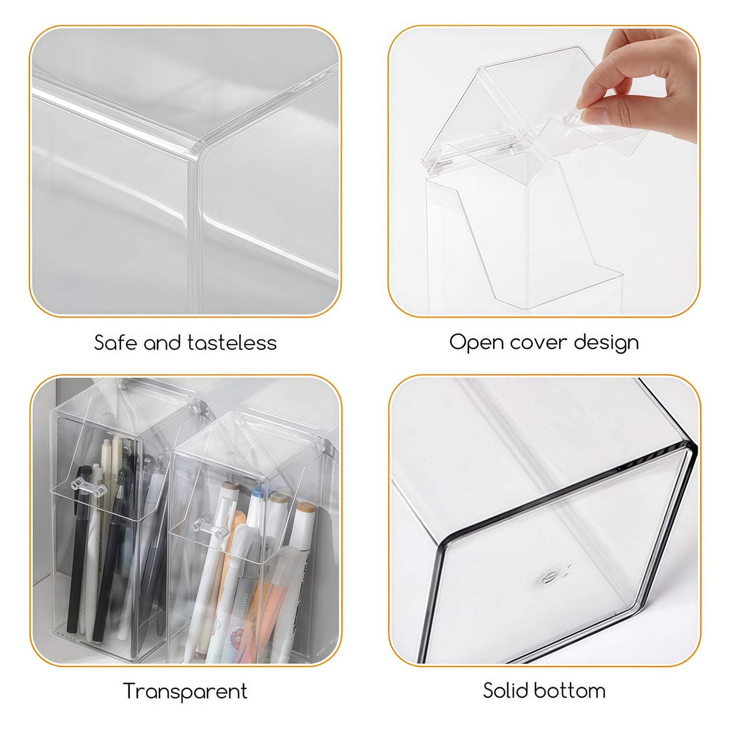 QUUPY Clear Makeup Brushes Holder with Lid Acrylic Makeup Brush Jewellery Organiser Storage Holder Jar for Dresser Bedroom Bathroom(Without pearls and brushes)