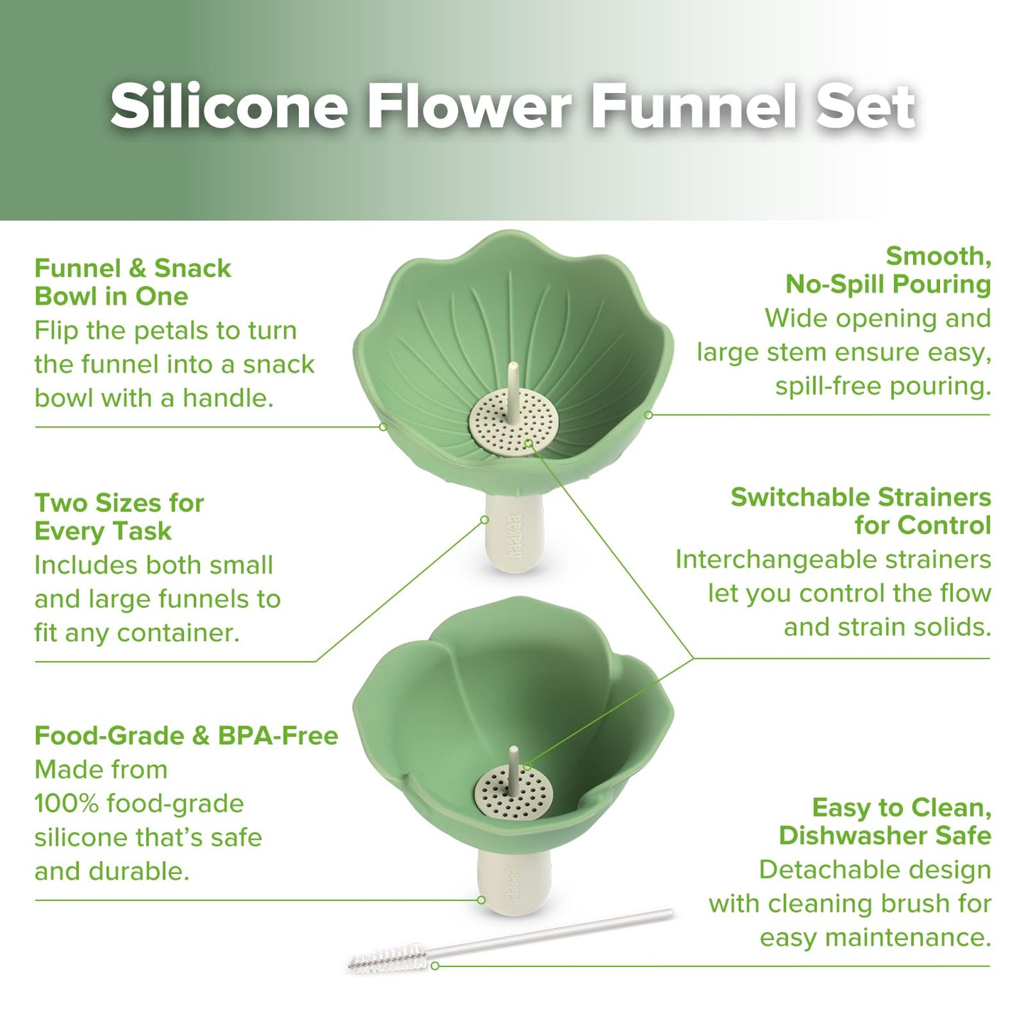 Haakaa Silicone Flower Funnel Set – Small Funnels for Filling Small Bottles, Funnels for Kitchen Use Filling Bottles, Kitchen Funnel Set, Kitchen Gadgets Accessories