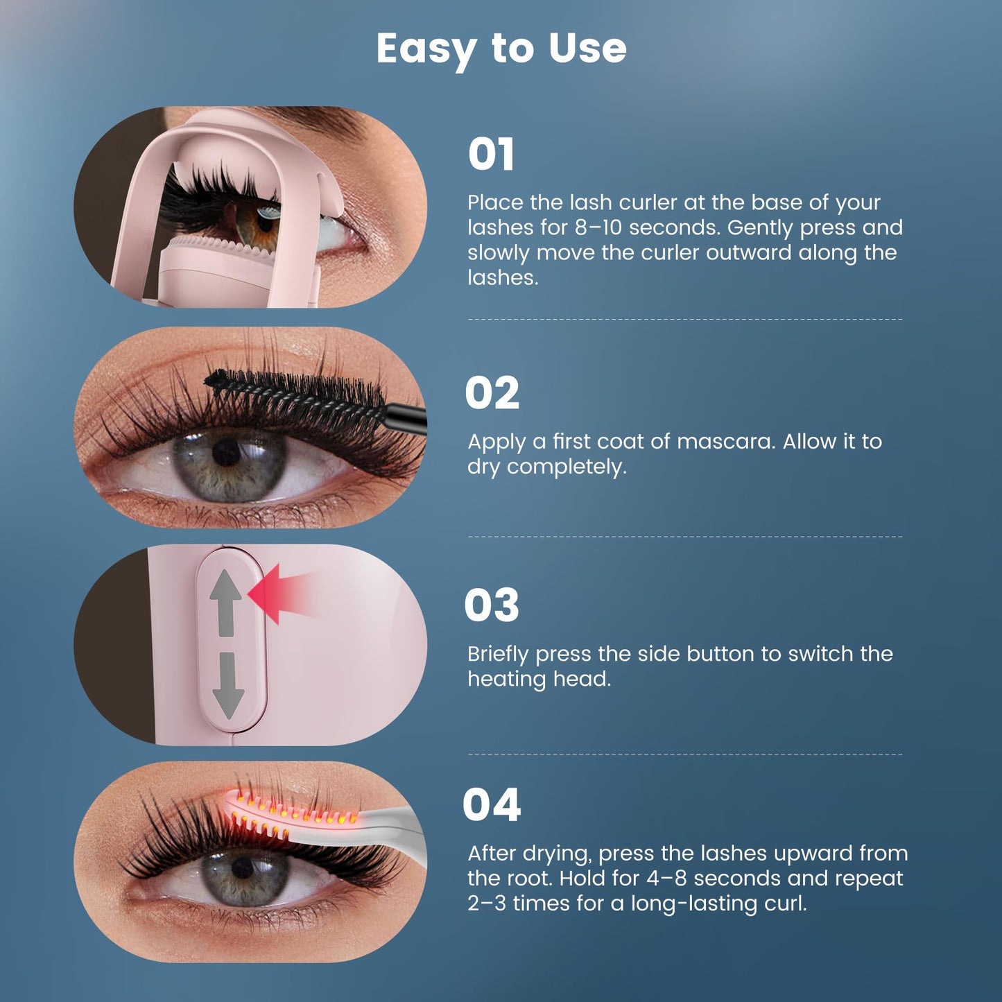 Heated Eyelash Curler Dual Head, Electric Eyelash Curler with 5 Adjustable Temperature, USB-C Rechargeable lash Curler 8s Fast Heating 24H Long Lasting Lash Curls to Style Natural Eyelashes