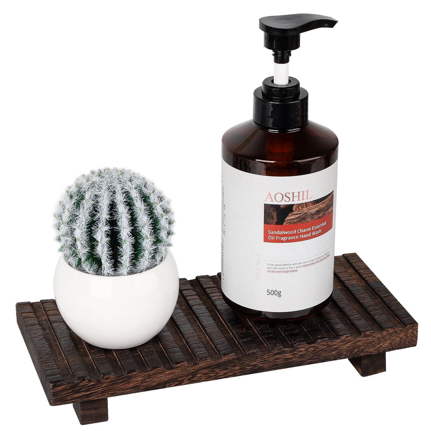 Bathroom Tray Rustic Farmhouse Bathroom Decor Wood Display Stand Riser Kitchen Soap Dish Holder for Vanity, Countertop, Sink, 10 * 4.5 Dark Brown