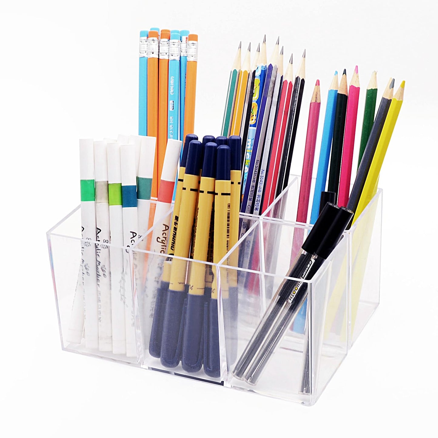 eastbao 4 Pcs Clear Pen Holder for desk cute office supplies,Stationery and makeup brush organizer,Clear Desktop Pencil Cup with 3 Compartments