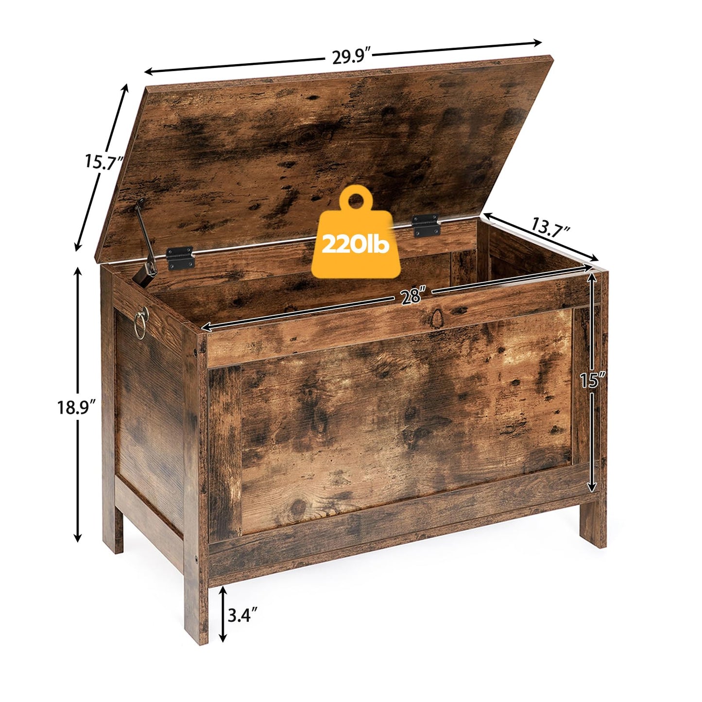 HOOBRO Toy Box, Retro Wooden Look Storage Chest with Safety Hinge, Entryway Storage Bench Supports 220 lb, 29.9 x 15.7 x 18.9 Inches Toy Chest Organizer, Easy Assembly (Rustic Brown) BF75CW01G2