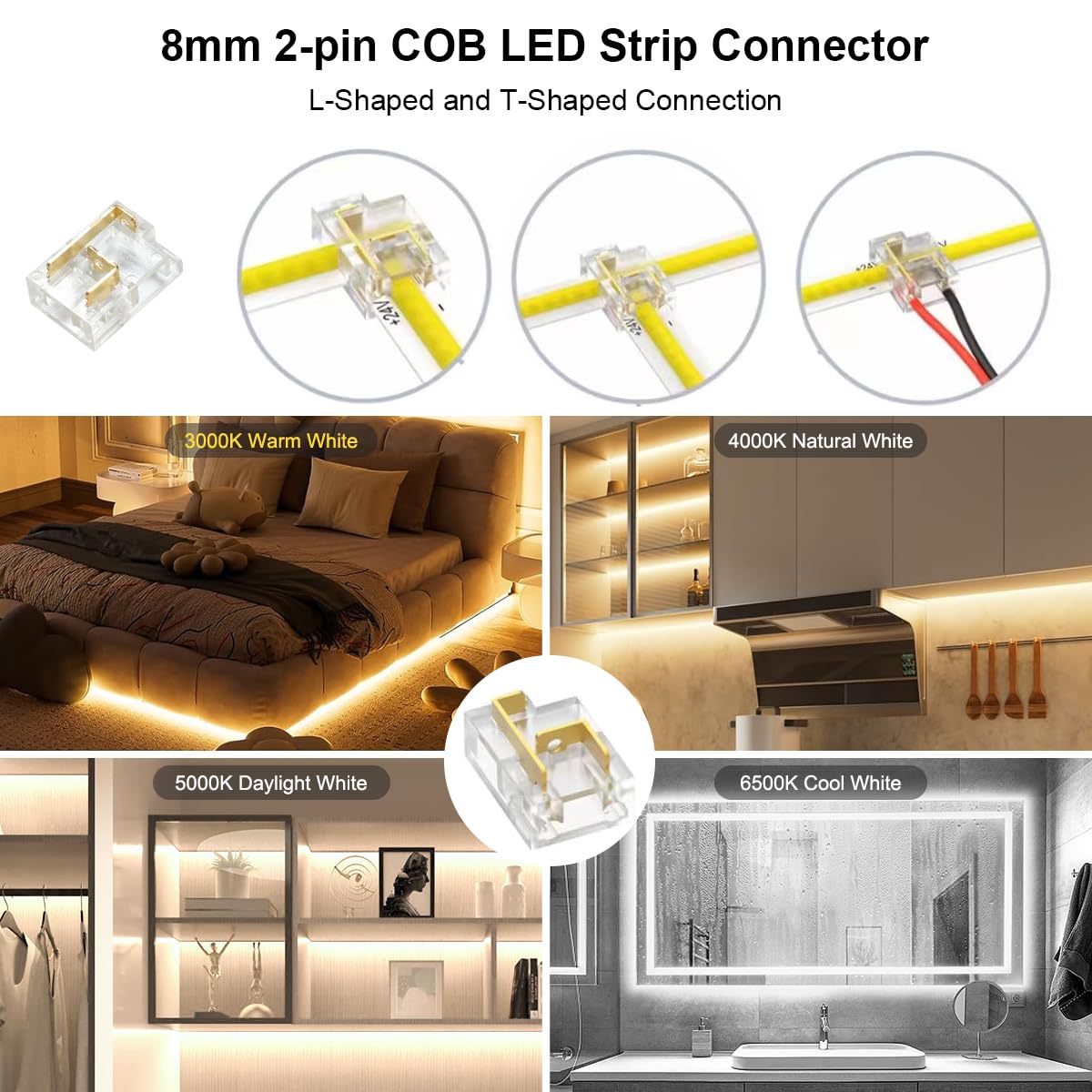 Wefomey COB LED Strip Light White, 16.5ft Dimmable 2700K-6500K High Density 3100LEDs 24V Flexible LED Tape Light with Remote and APP Control, for Under Cabinet Bedroom Kitchen DIY Lighting