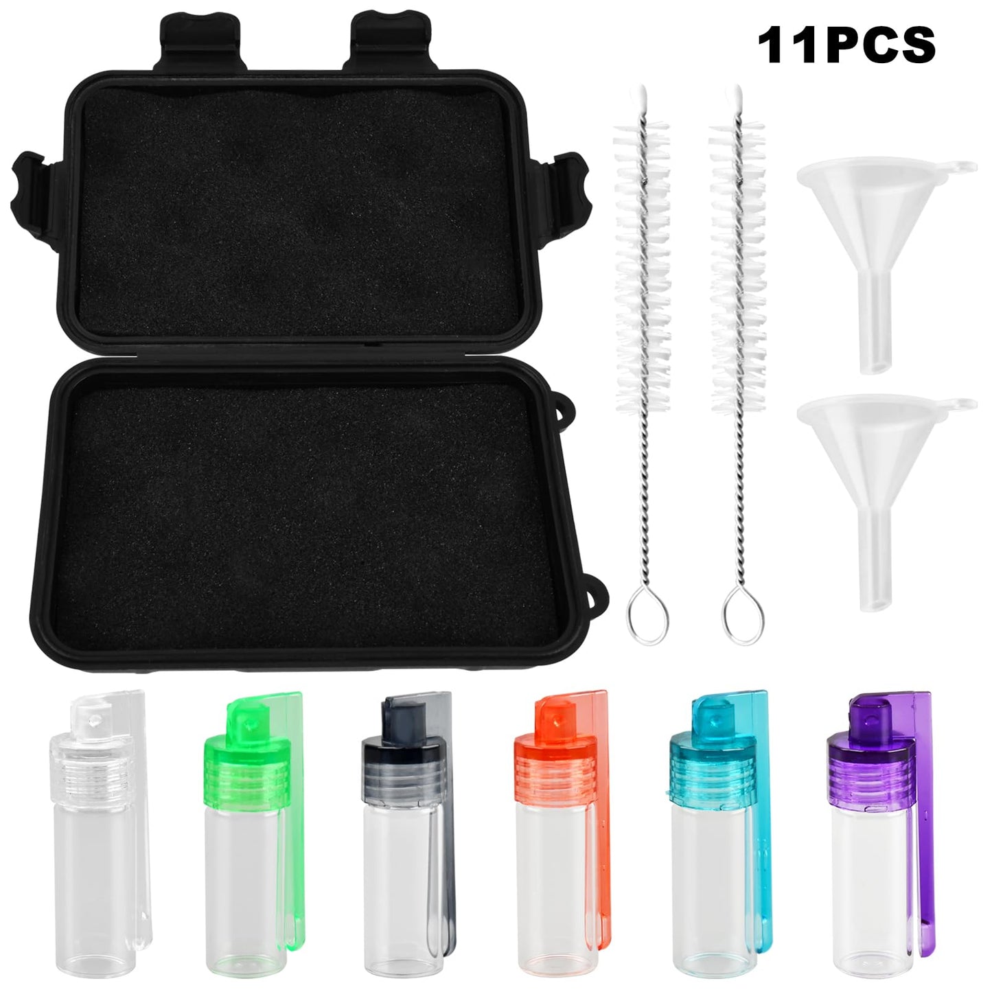 NOVYQREN Mini Glass Spice Jars Set,with 6 Pcs Mini Seasoning Bottles and Storage Box Leak-Proof Refillable Spice for Salt, Pepper, and Barbecue Seasoning for BBQ RV and Picnic(11 pcs)