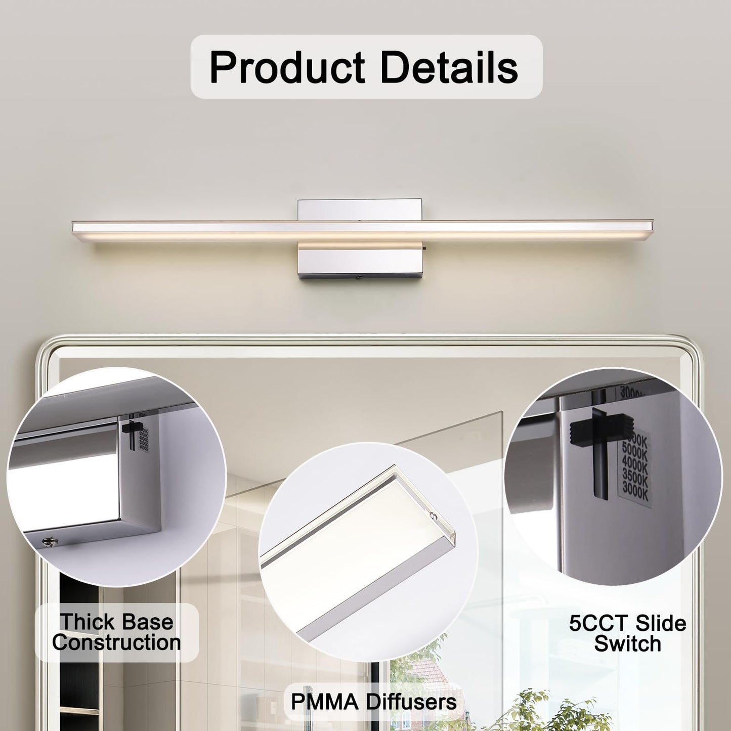 BRIVOLART LED Modern Bathroom Vanity Light Fixtures 24W Dimmable 5CCT LED Vanity Light Bar Over Mirror Matte Black Wall Light for Bathroom 31.5 inch Long