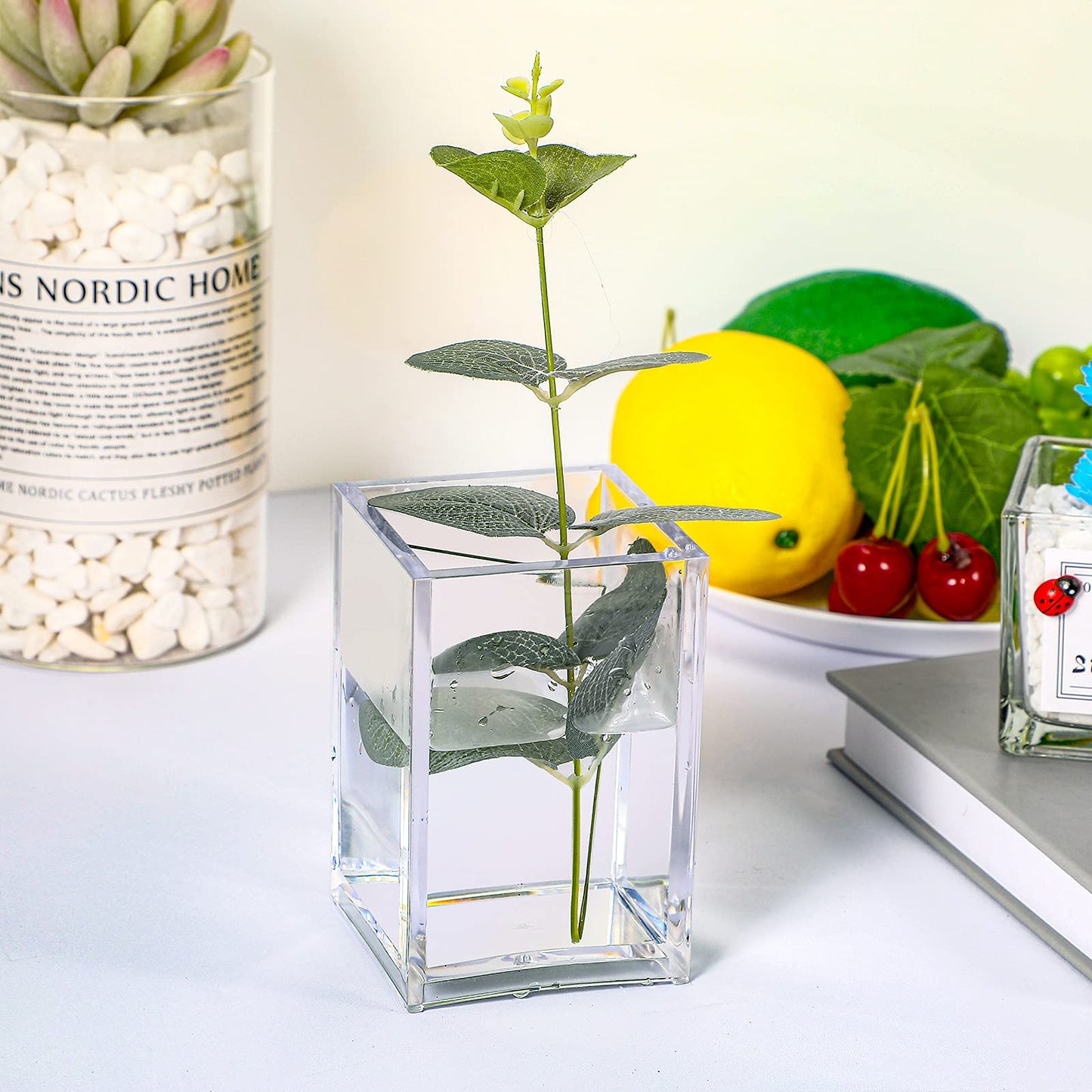 6 Pieces Clear Acrylic Pen Holder Makeup Brush Holder Desktop Holder Desk Goth Accessories Square Stationery Organizer, Transparent Pencil Holder Acrylic for Home Office School