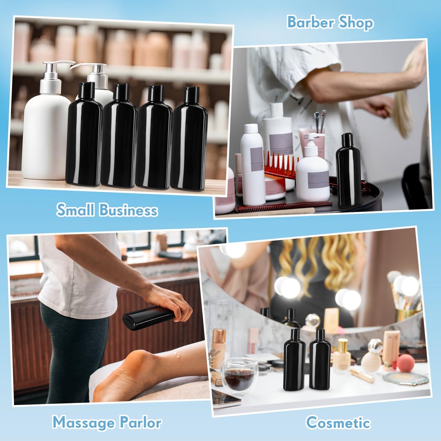 Domensi 24 Pcs Plastic Bottle Squeeze Containers with Disc Cap Travel Bottles Reusable Empty Toiletries Shampoo Containers Refillable Travel bottles for Shampoo Lotions (6.8oz,Pure Black)