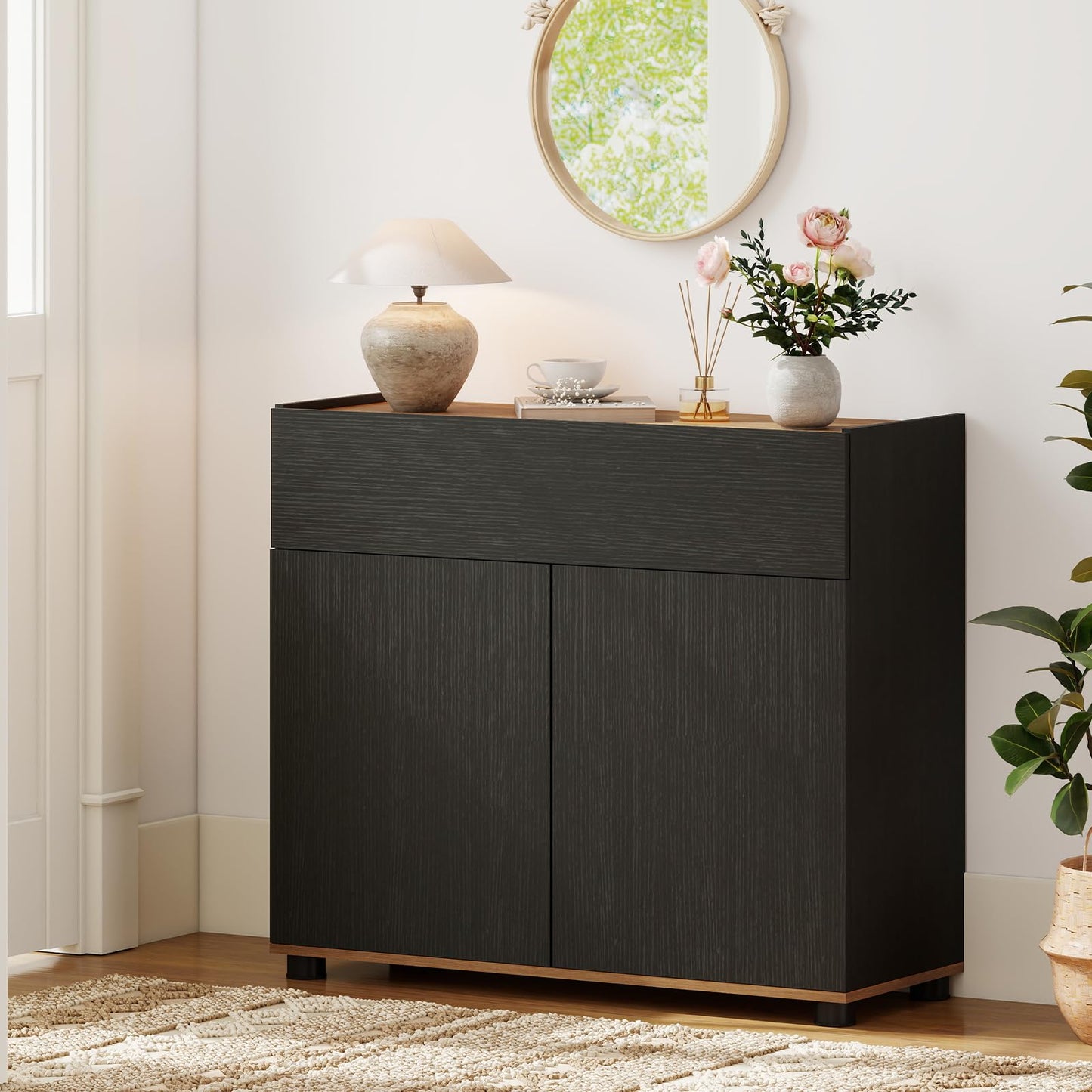 Giantex Sideboard Buffet Cabinet with Storage, Wooden Kitchen Storage Cabinet with Drawer and Push-to-Open Doors, Modern Coffee Bar Cabinet for Kitchen Living Room, 31.5”x12”x27.5” (Black)