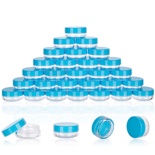 3 Gram Sample Containers with Lids, 100 Count Tiny Sample Jars, Empty Lip Balm Containers, Mini Cosmetic Container with Lids, Makeup Travel Container with Labels, Mini Disposable Spatulas